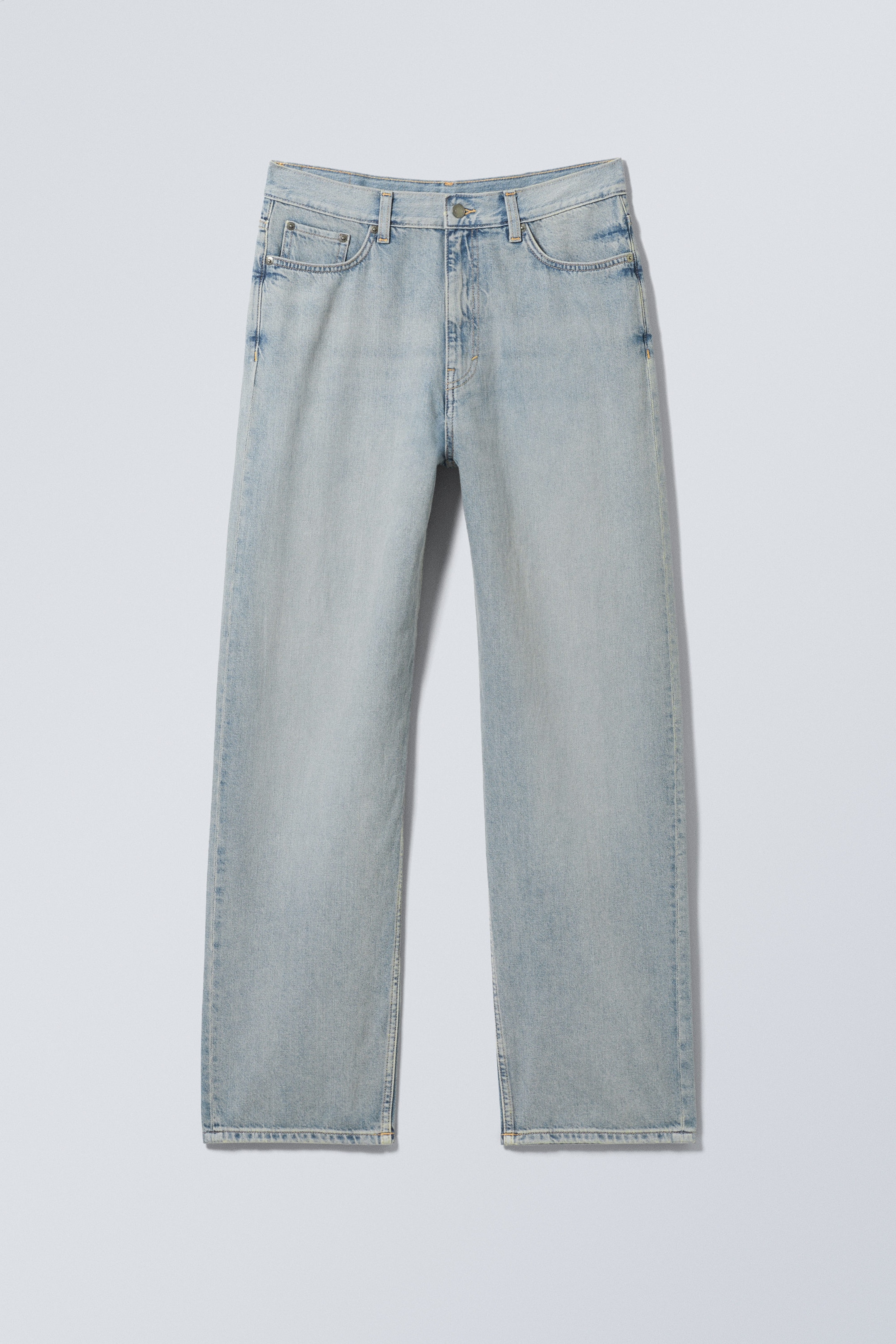 Brick Blue - Light Blue - Galaxy Mid Rise Loose Straight Leg Unisex Jeans - 1