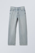 Brick Blue - Light Blue - Galaxy Mid Rise Loose Straight Leg Unisex Jeans - 0