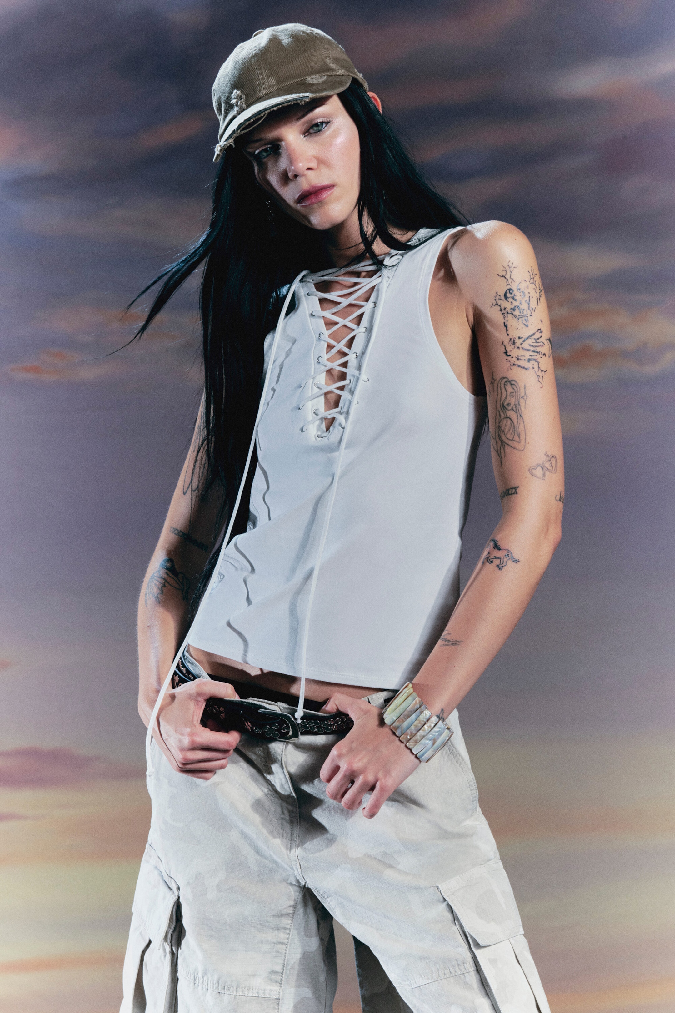 White - V-Neck Strap Top - 1