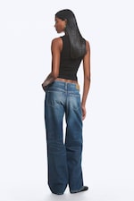 Mine Blue - Mellanblå - Ample Low Waist Loose Wide Jeans - 8