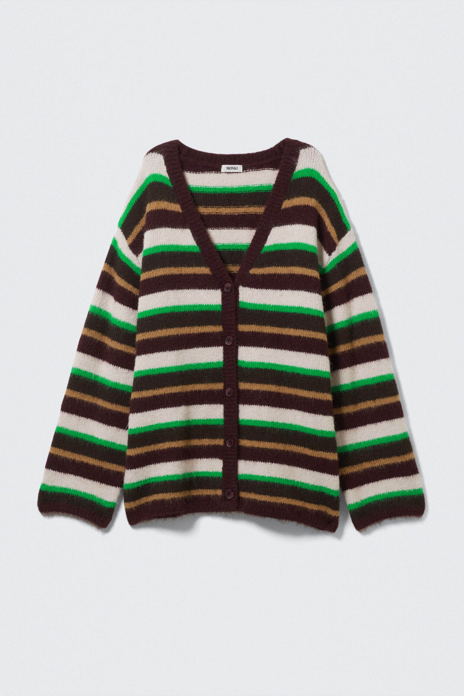 Soft Knit V-Neck Cardigan - Plum/Green/Beige Stripe/Dark Brown & Yellow Stripes/Black/Dusty Beige - 2