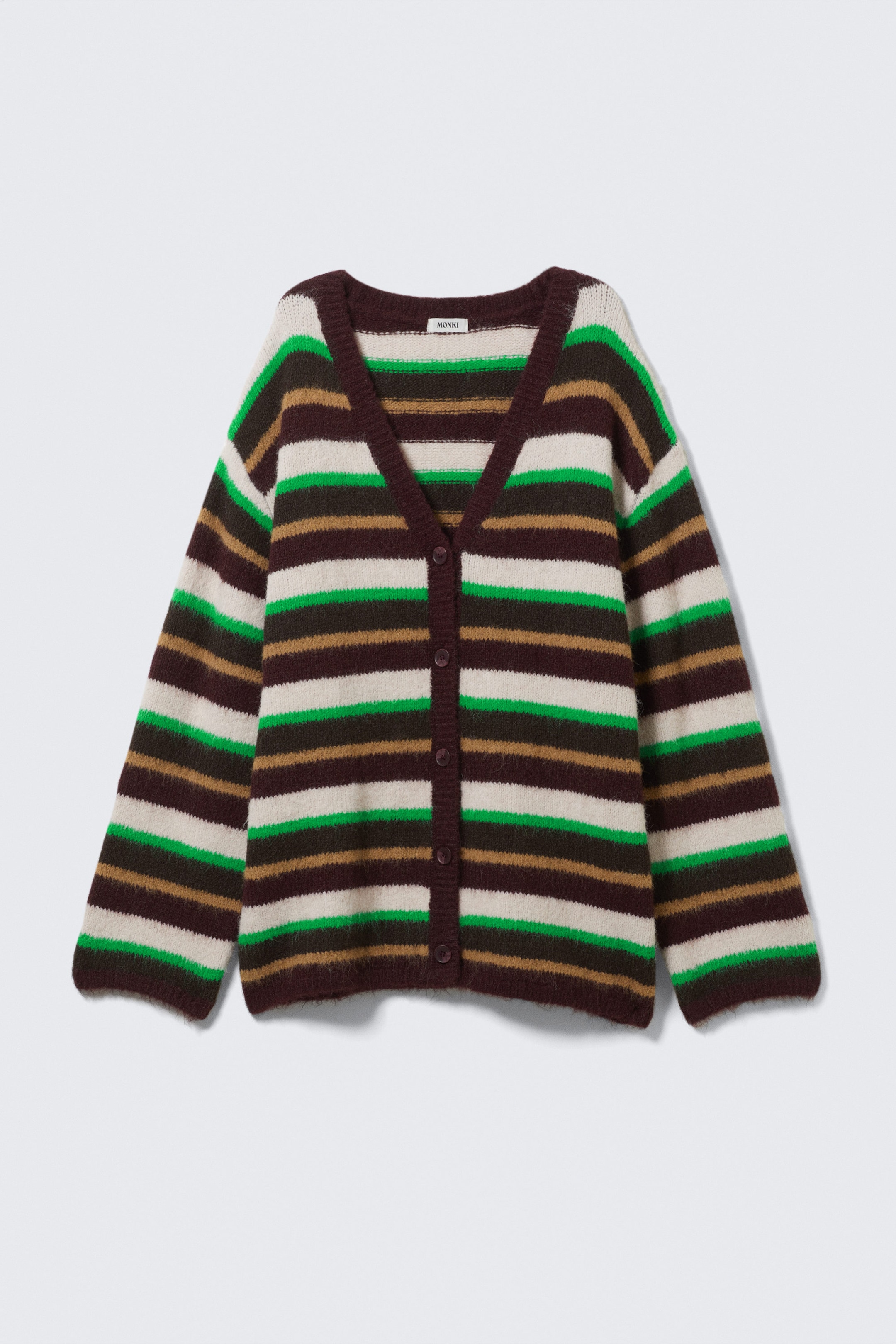 Plum/Green/Beige Stripe - Soft Knit V-Neck Cardigan - 3