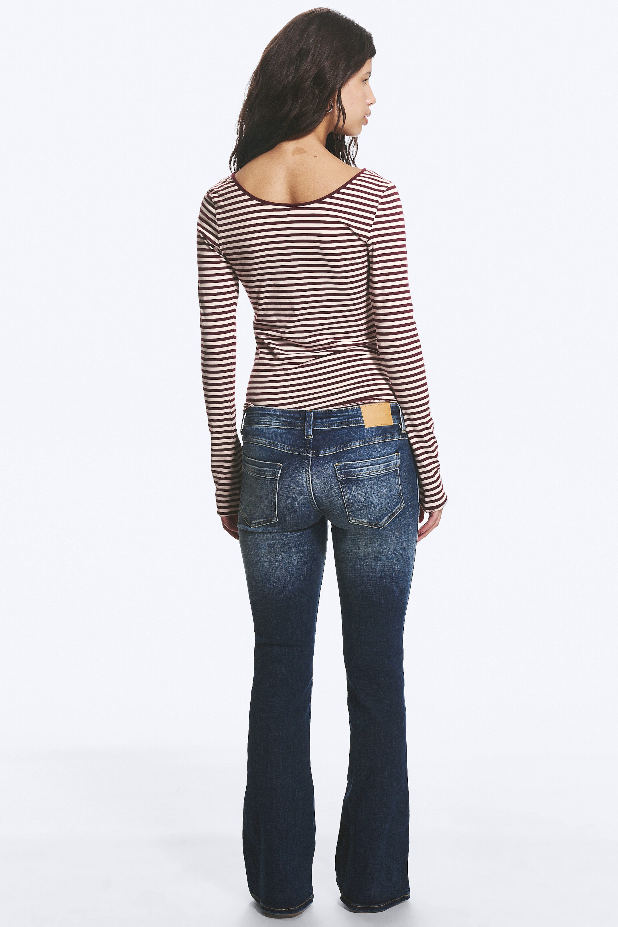 Pink & Burgundy Stripes - Long-Sleeved Slim Fit Scoop Neck Top - 3