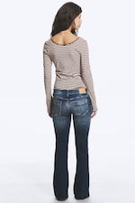 Pink & Burgundy Stripes - Long-Sleeved Slim Fit Scoop Neck Top - 3