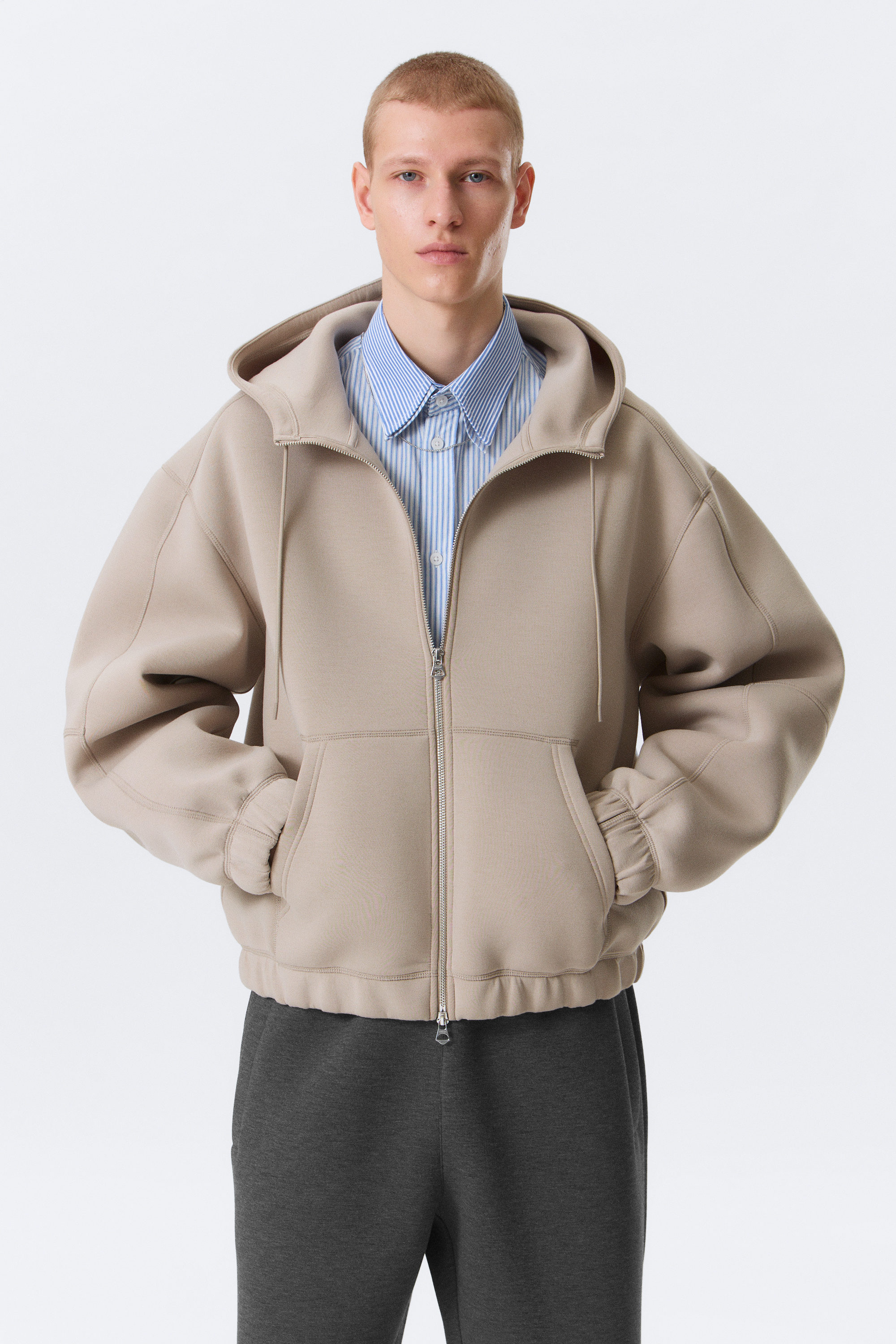 Light Dusty Mole - Loose High-Neck Scuba Zip Hoodie - 1