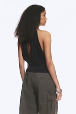 Schwarz - Ärmelloses Neckholder-Top mit Raffungen - 3