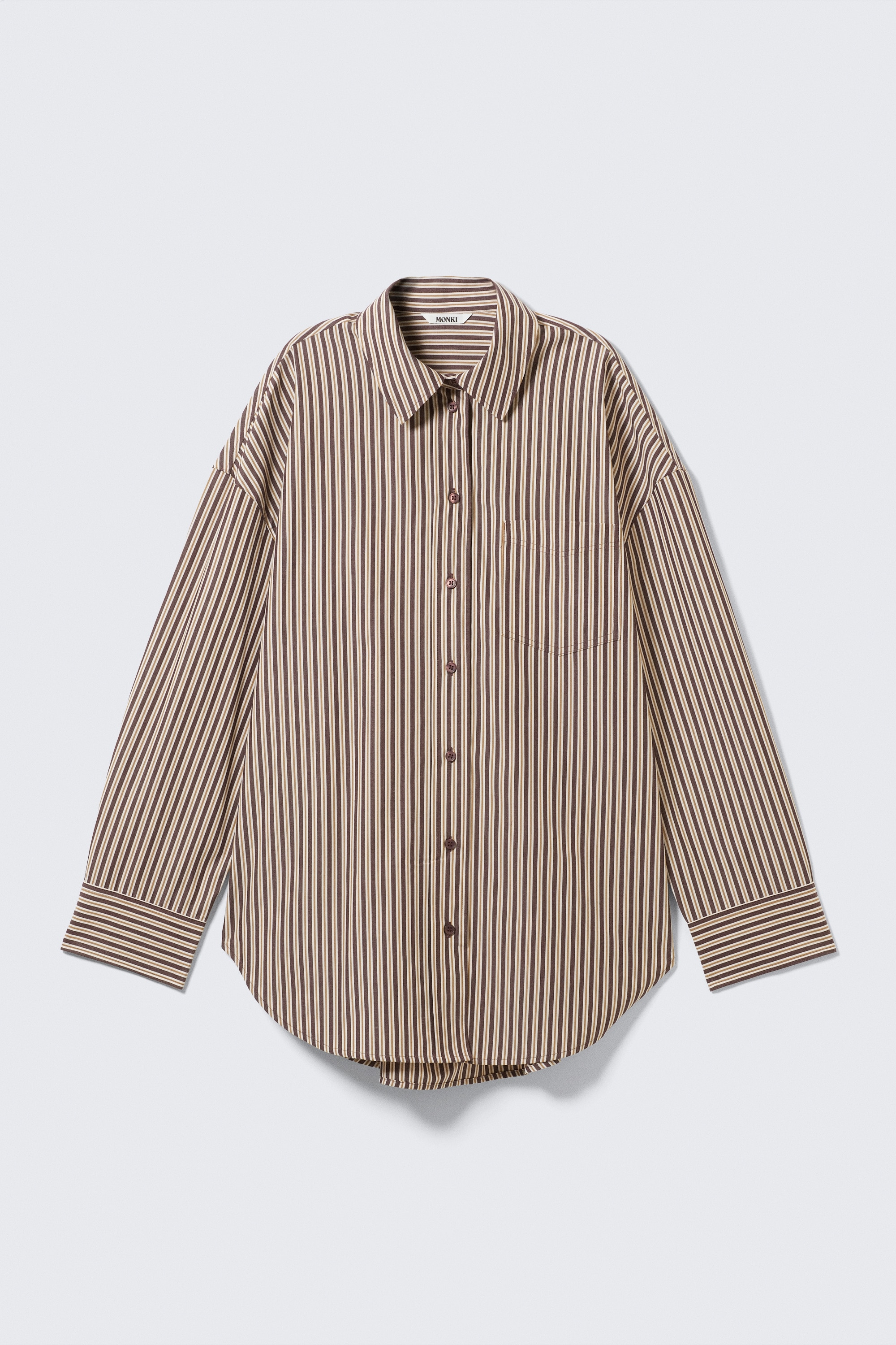 Oversized Long-Sleeved Cotton Shirt - Burgundy & Yellow Stripes/Dusty Pink