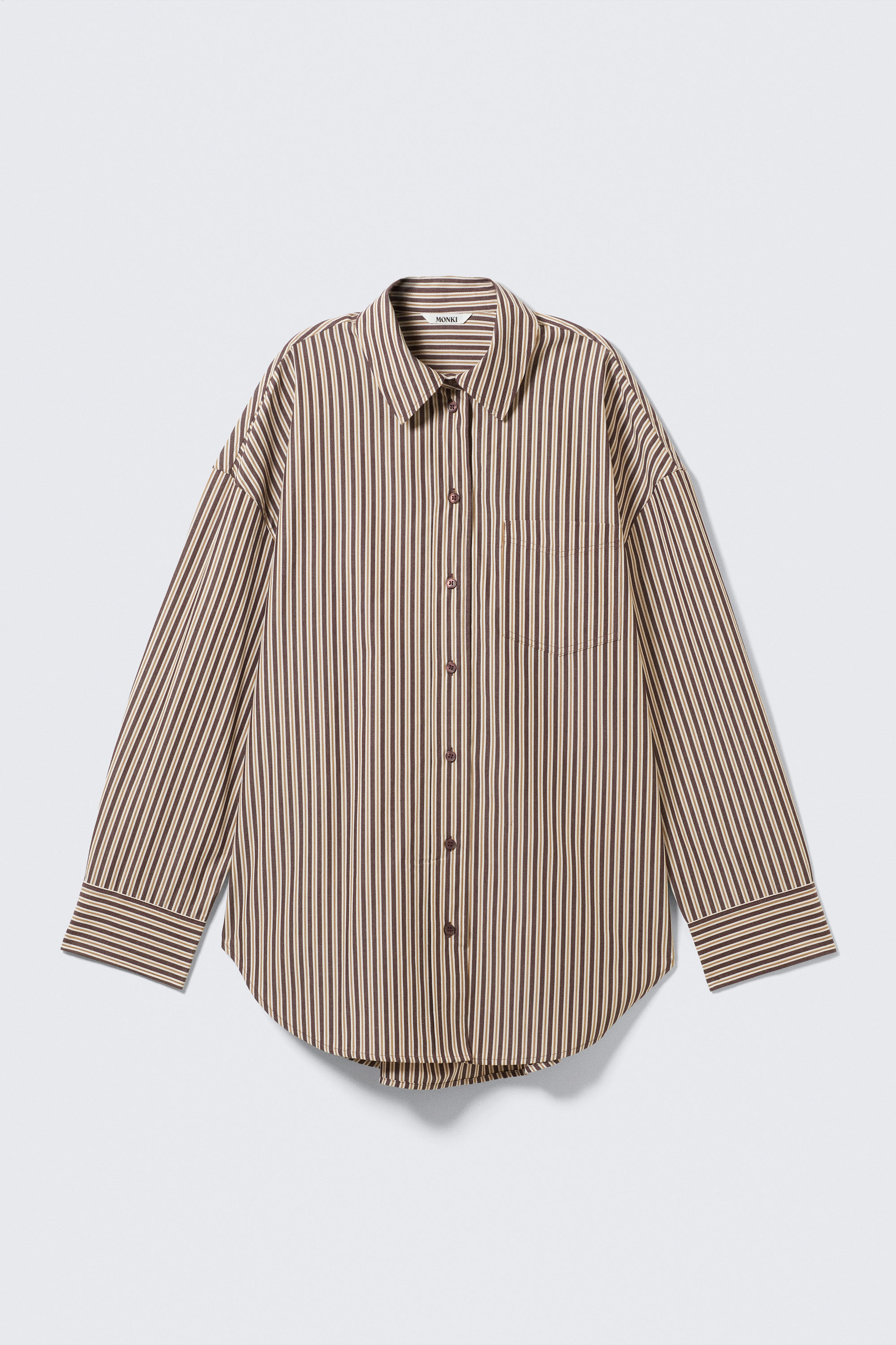 Burgundy & Yellow Stripes - Oversized Long-Sleeved Cotton Shirt - 4