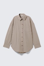 Burgundy & Yellow Stripes - Oversized Long-Sleeved Cotton Shirt - 0