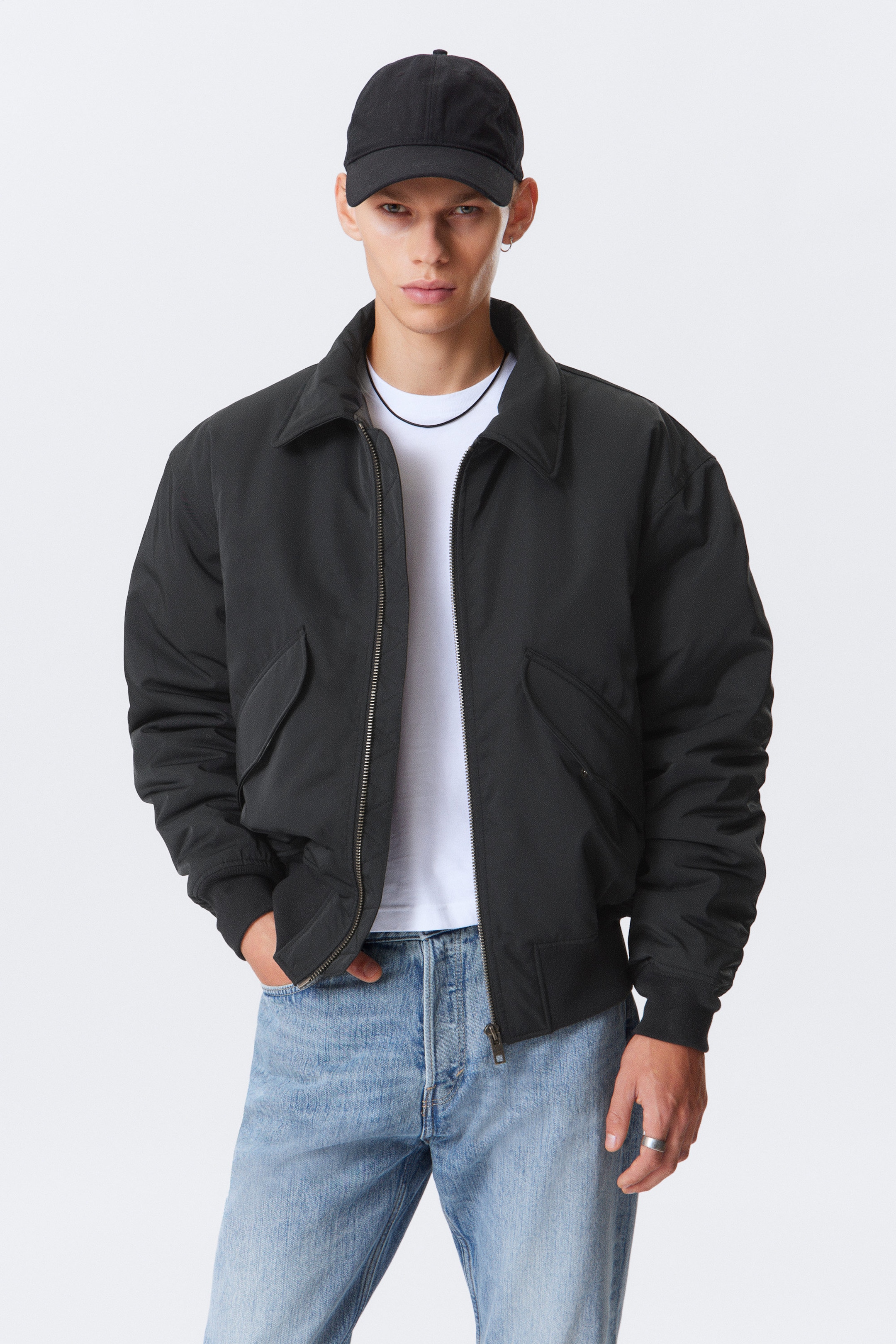Black - Padded Twill Bomber Jacket - 1