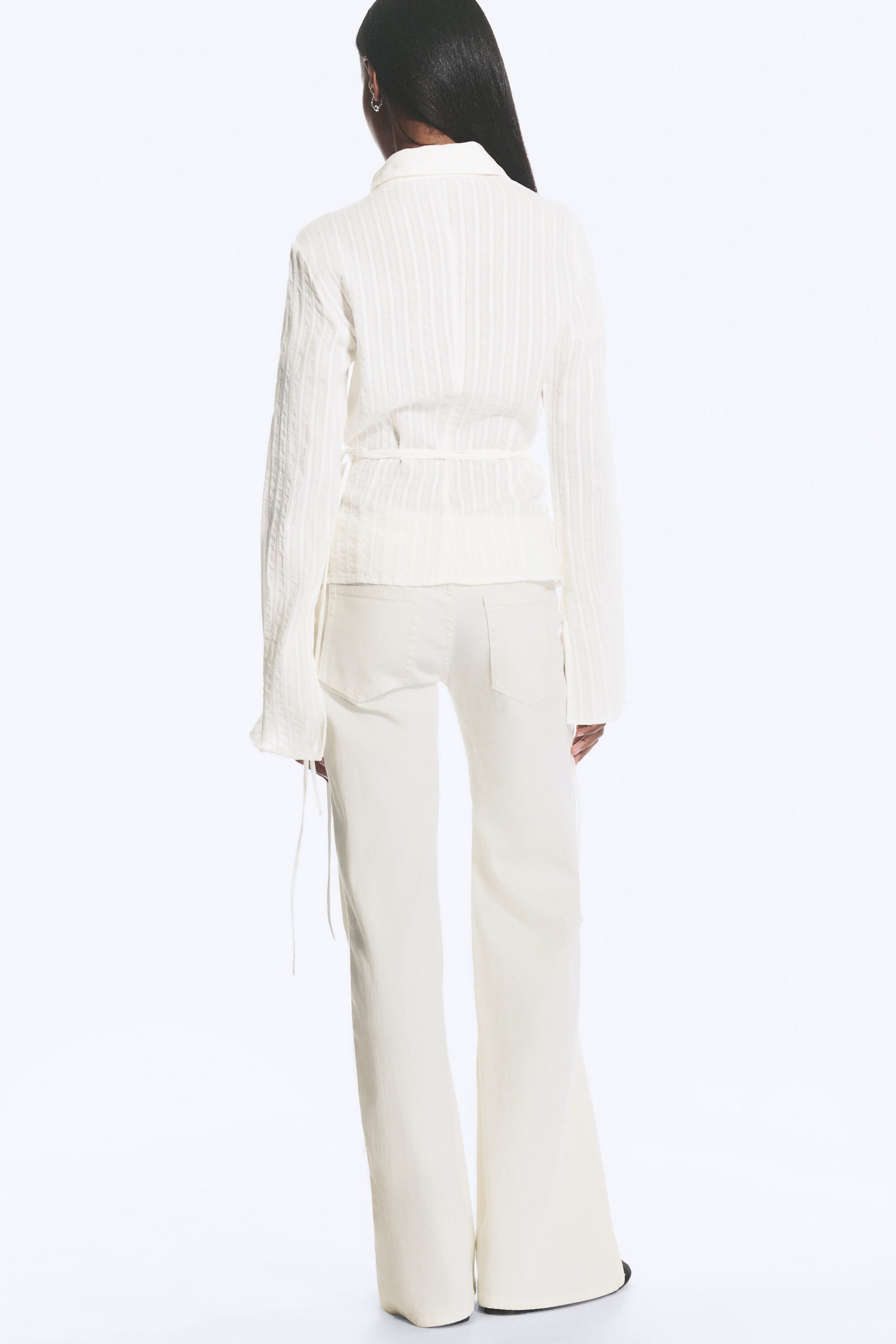 Striped White - Tie‑Detail Cotton Shirt - 4