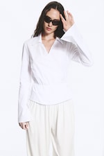 Hvit - Langermet omslagsbluse i poplin - 2