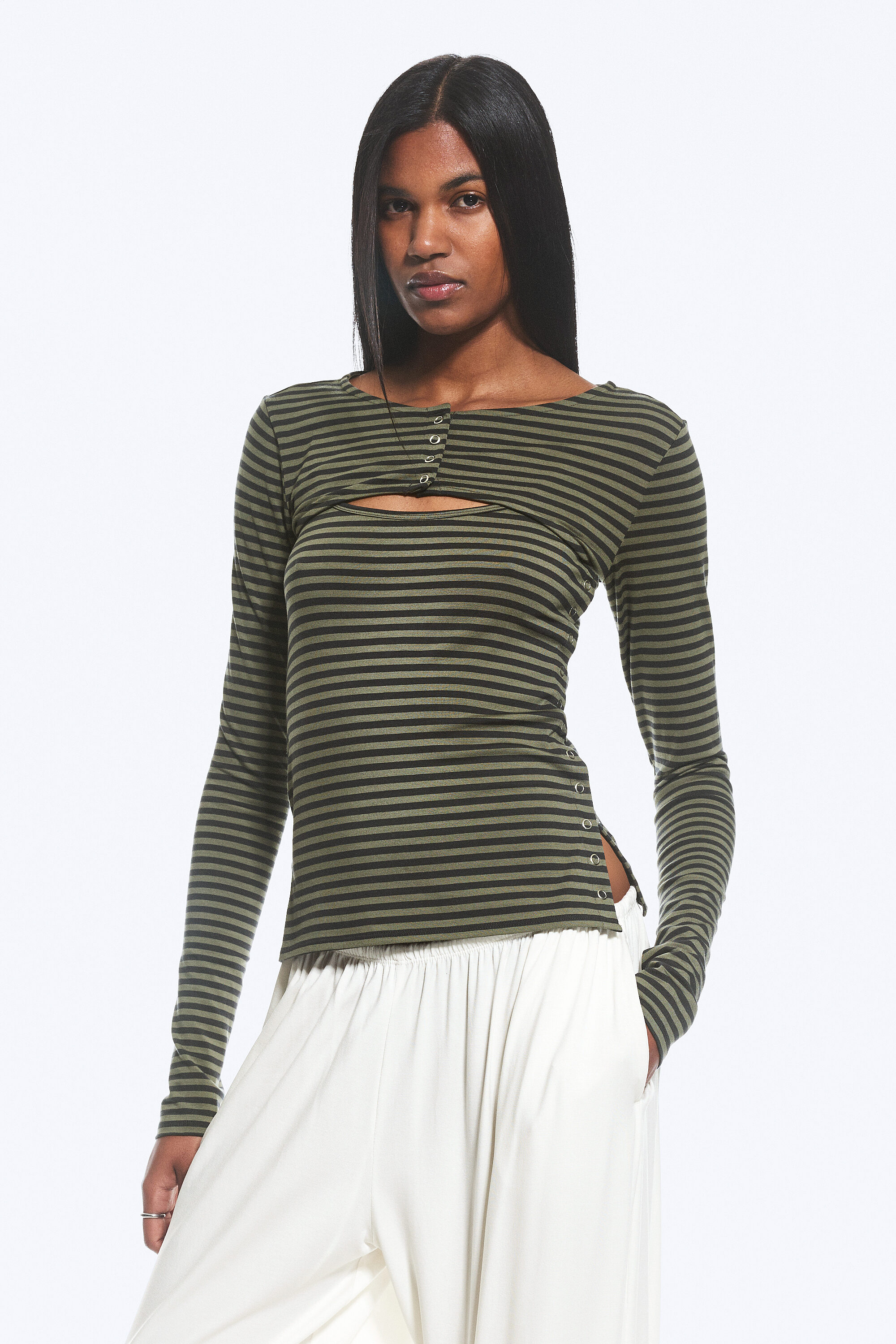 layered two-piece bolero top - Striped Blue | Weekday WW