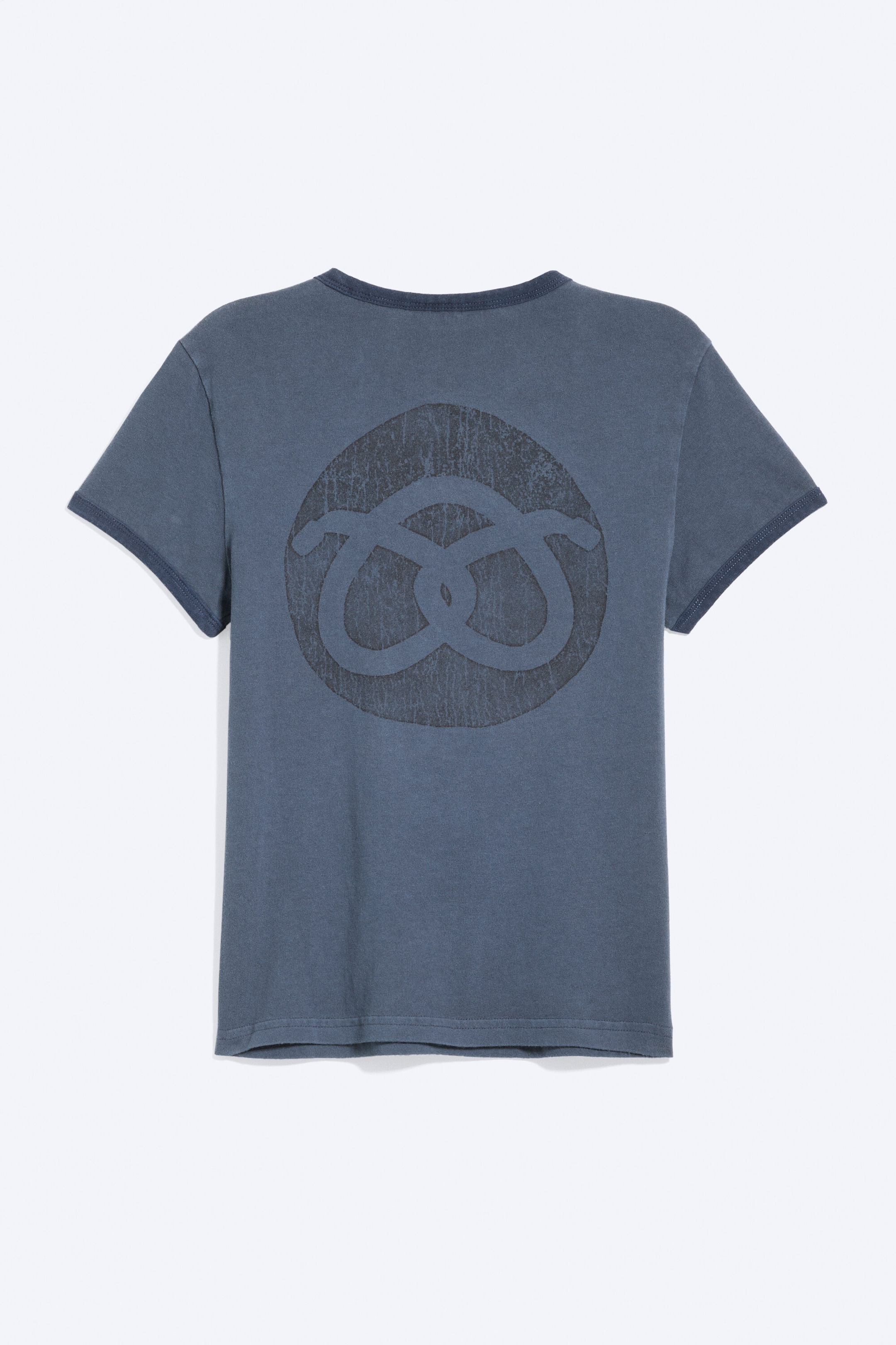 Dark Blue - Pretzels - Boxy Printed Short-Sleeved T-shirt - 1