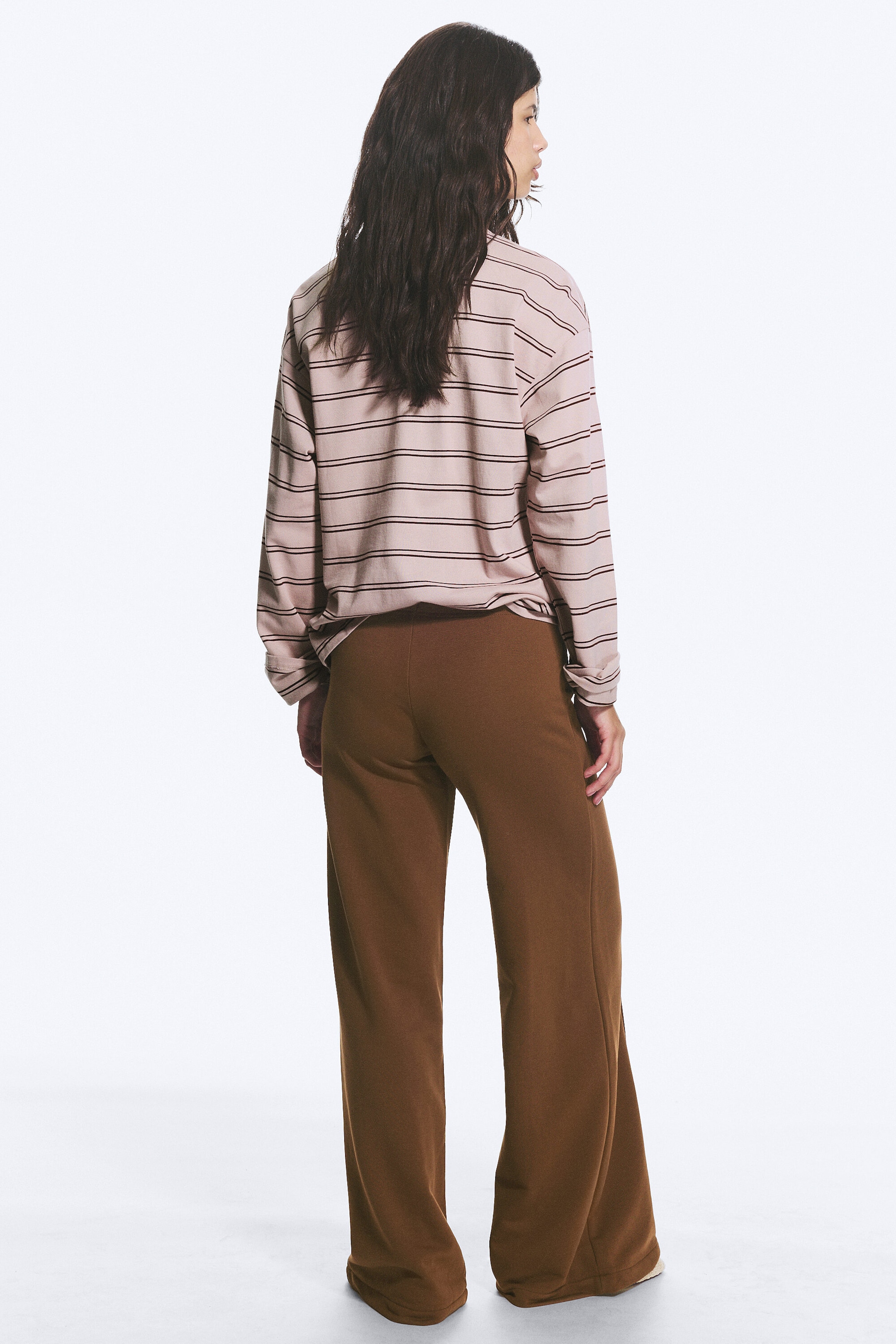 Brown - Low Rise Loose Wide Leg Sweatpants - 3