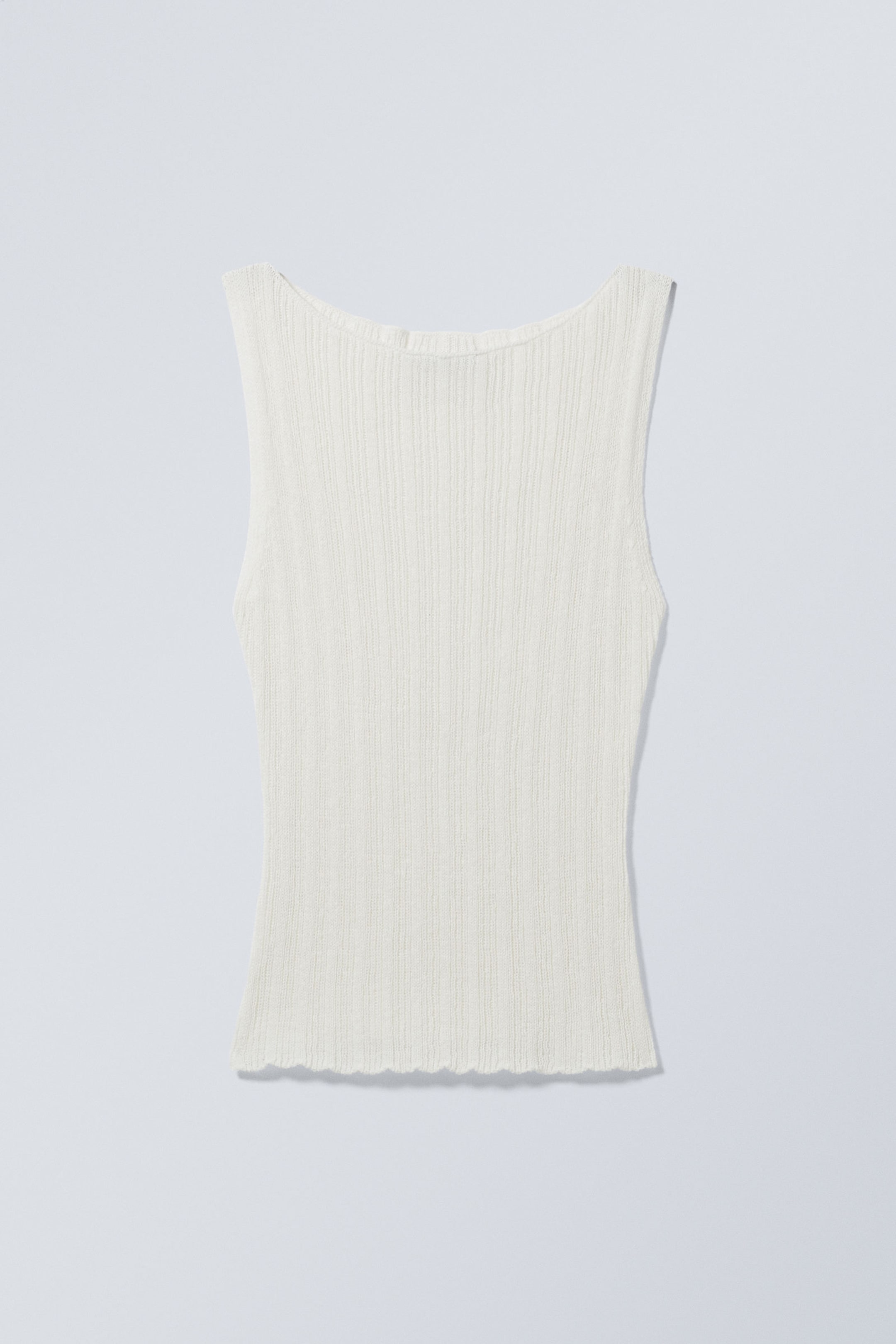 Crèmevit - Smalt Stickat Boatneck Tank Topp - 0