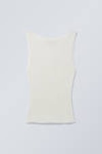 Crèmevit - Smalt Stickat Boatneck Tank Topp - 0