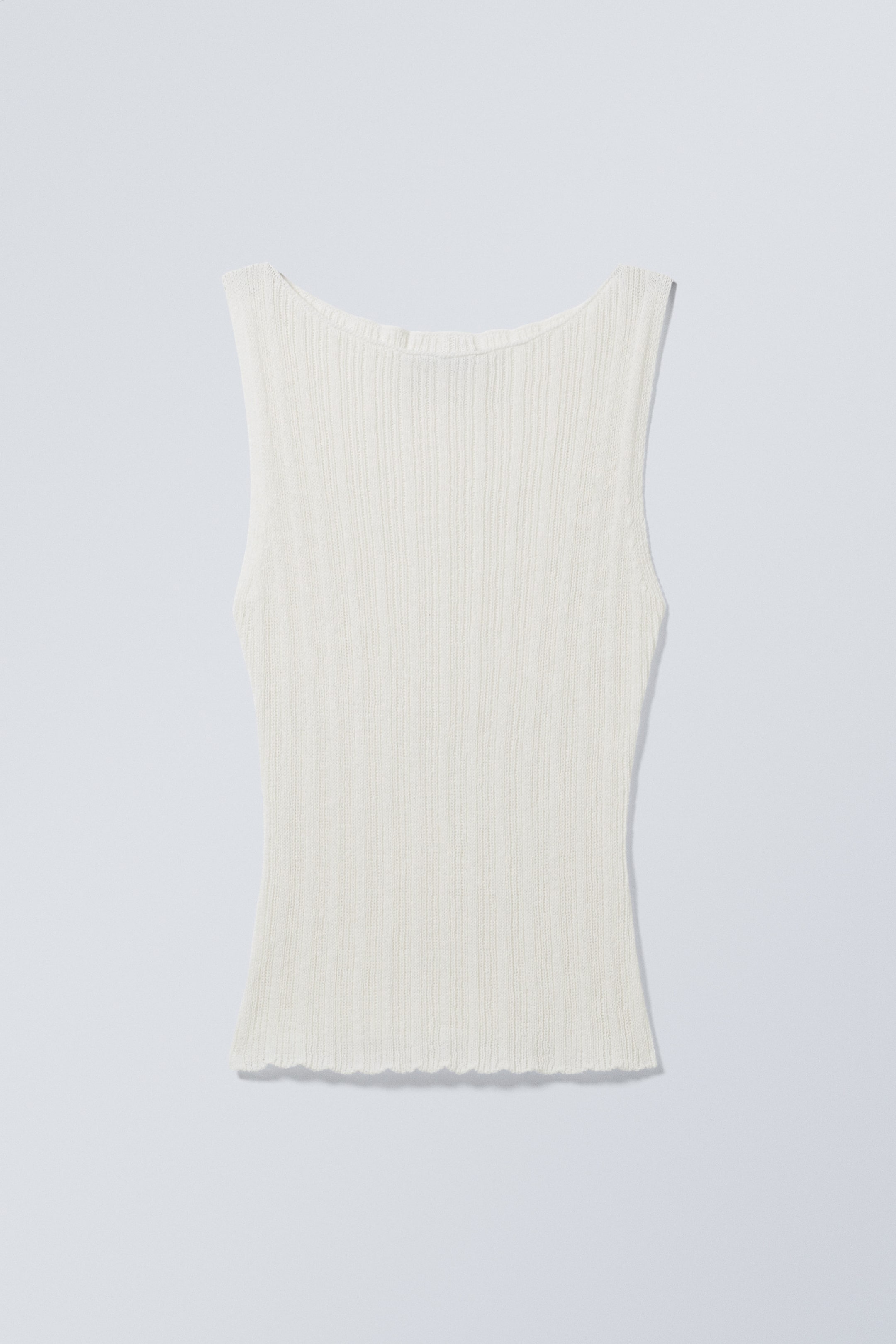 Crèmevit - Smalt Stickat Boatneck Tank Topp - 0