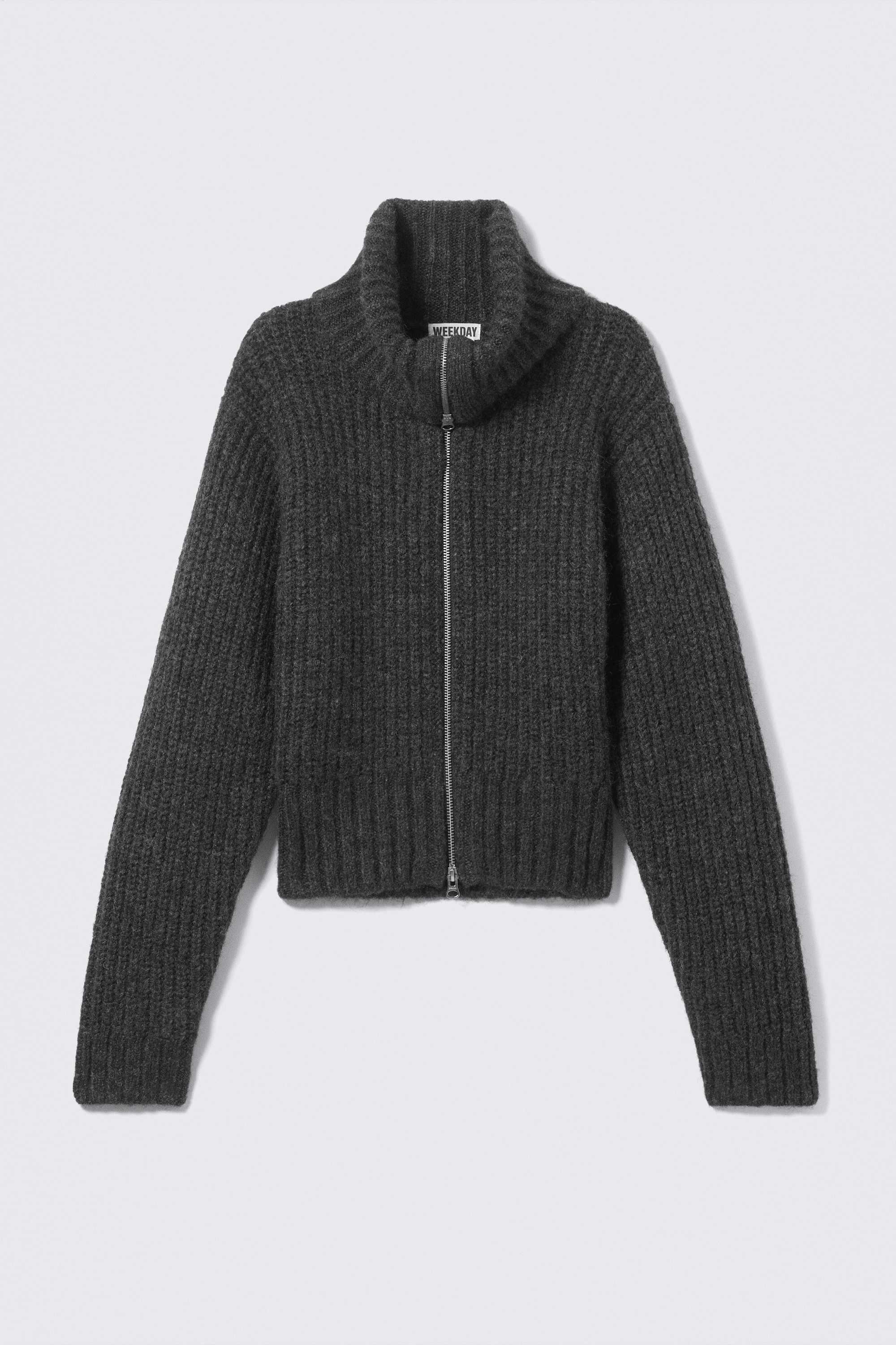 Cardigan con zip - Grigio scuro mélange/Dark Red Melange