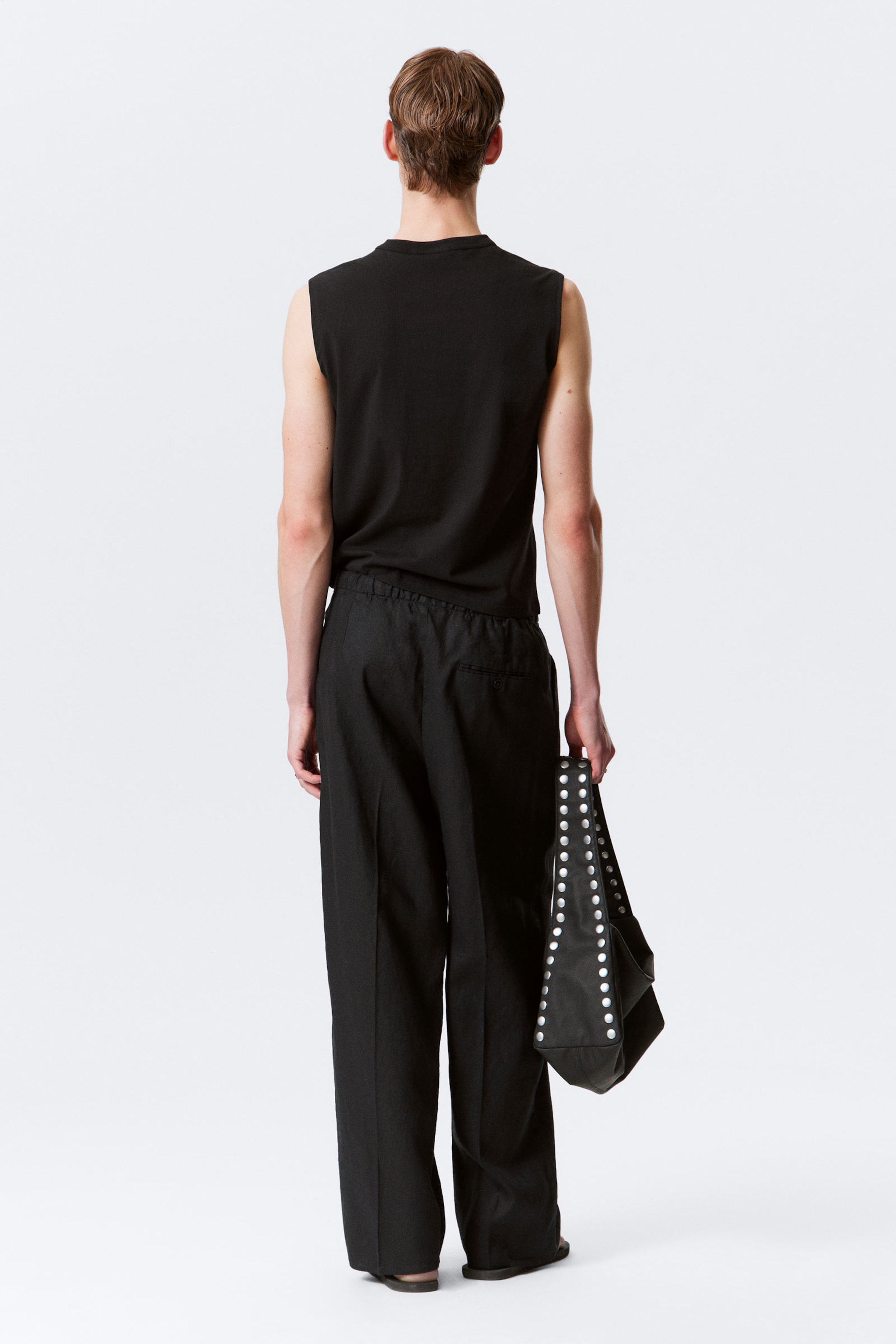 Schwarz - Locker geschnittene Leinenhose mit geradem Bein - 3