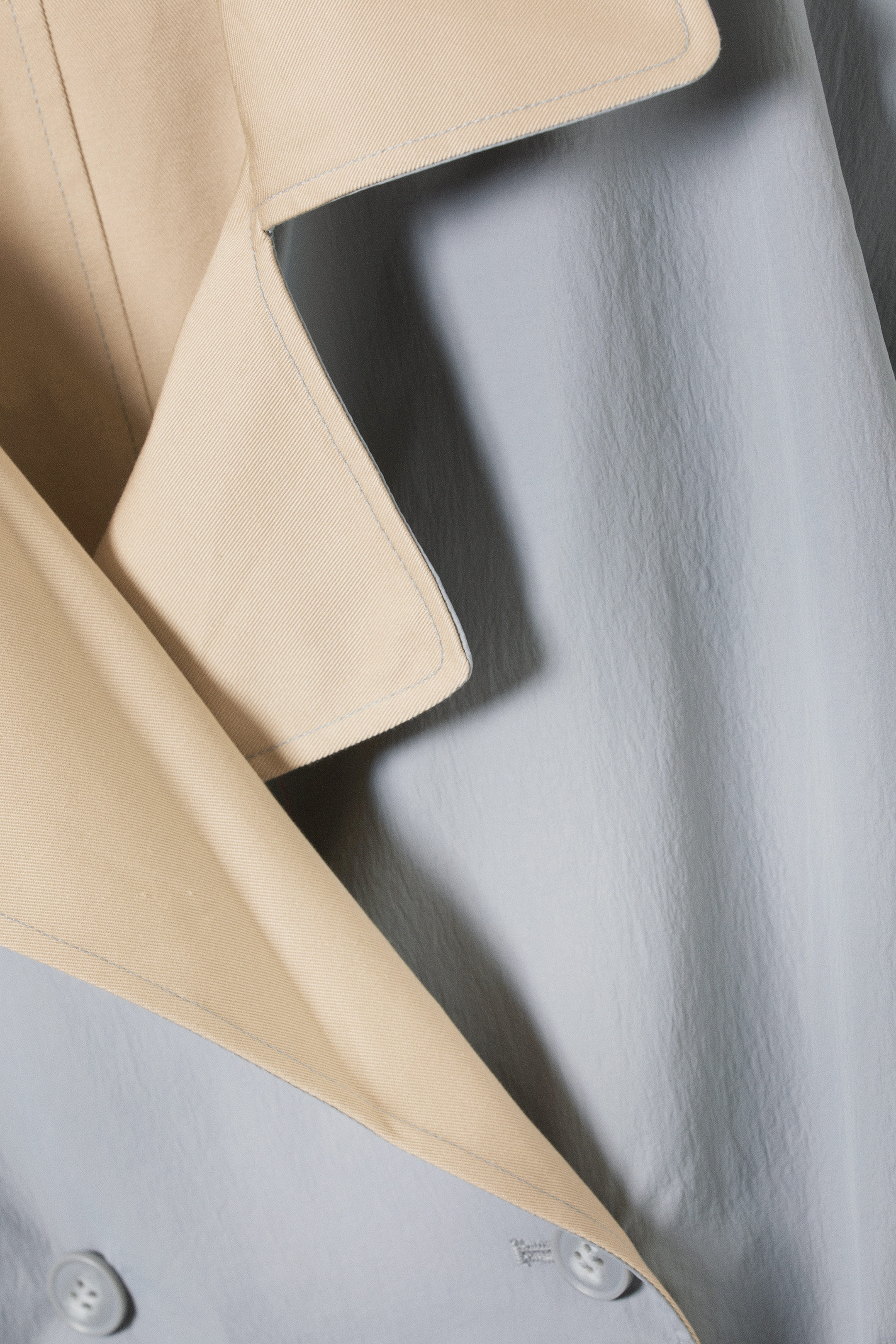 Beige & Light Grey - Short Double-Breasted Reversible Trench Coat - 7