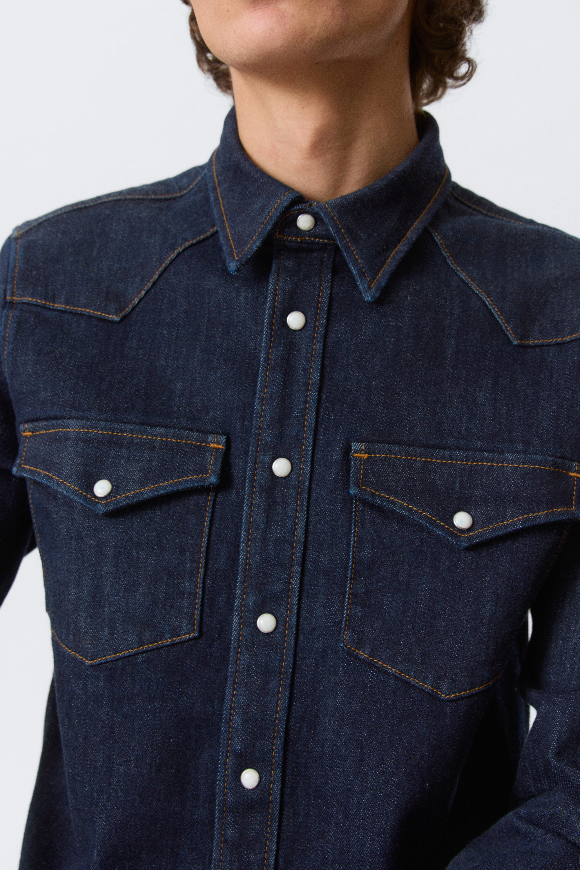 Blue Rinse - Dark Blue - Fitted Denim Shirt - 2