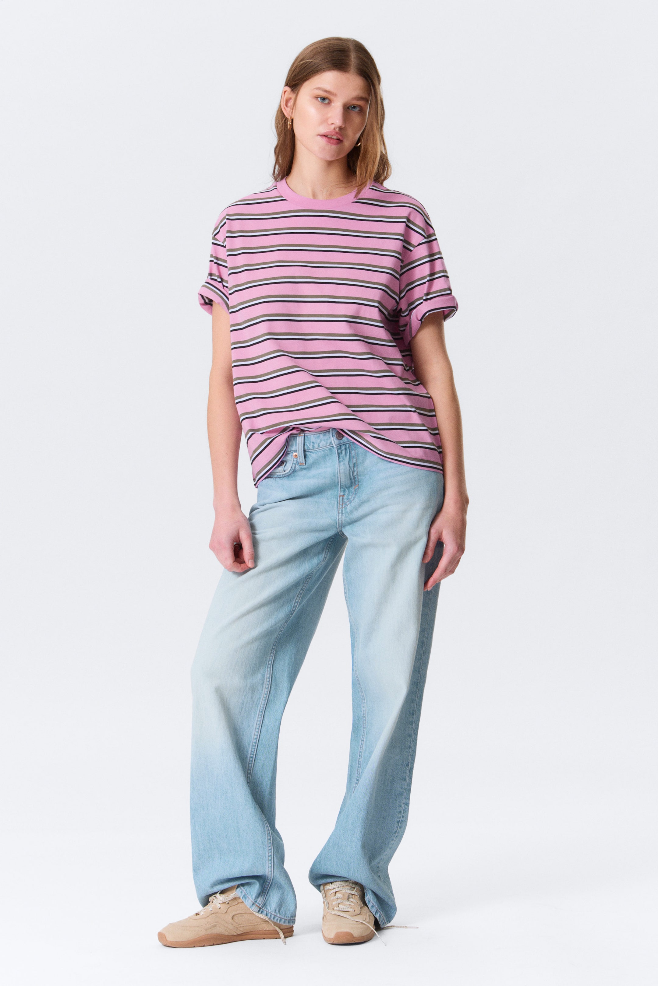 Striped Pink - Boxy Cotton T-shirt - 1
