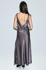 Dark Grey - Lace-Insert Satin Maxi Dress - 3