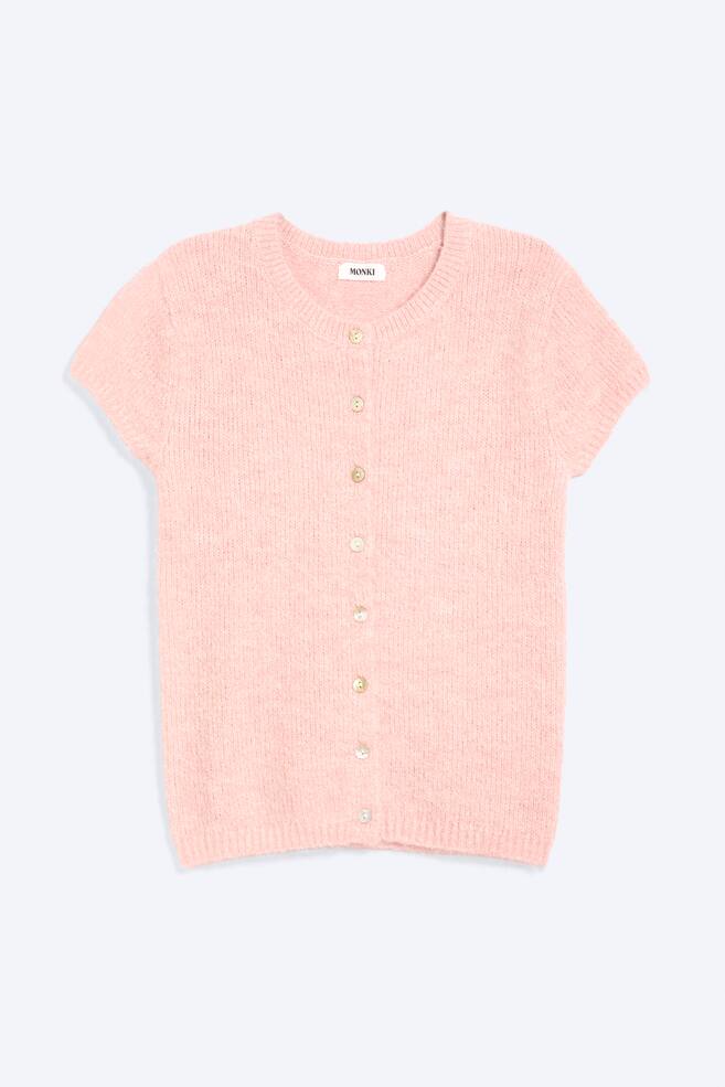 Knitted short-sleeved cardigan - Dusty Light Peach/Light Dusty Grey Melange/Dusty Brown - 1