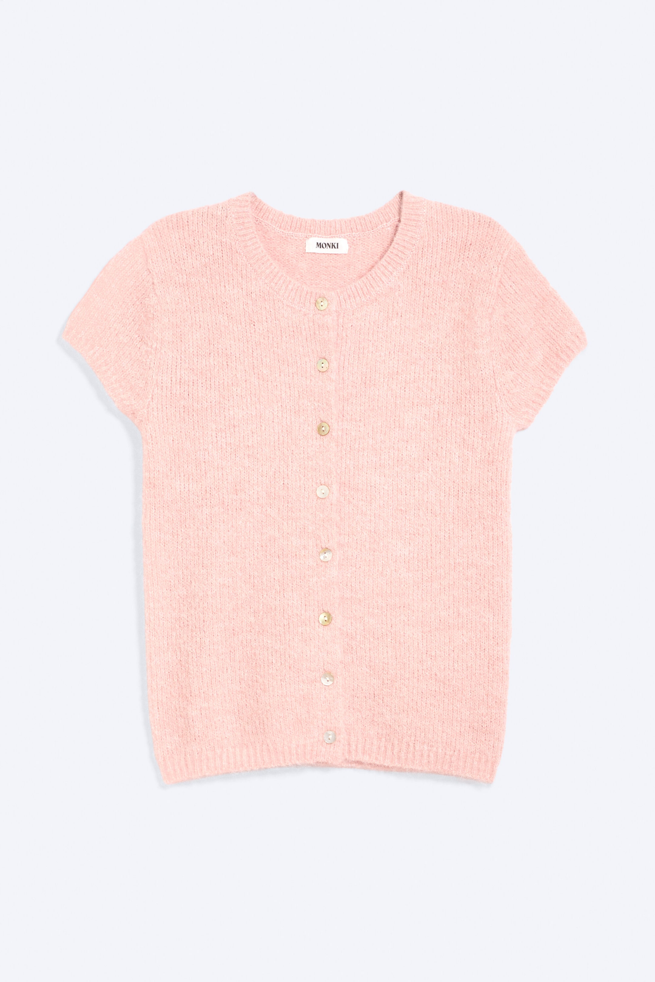 Helles Pfirsichrosa - Kurzärmeliger Strickcardigan - 4