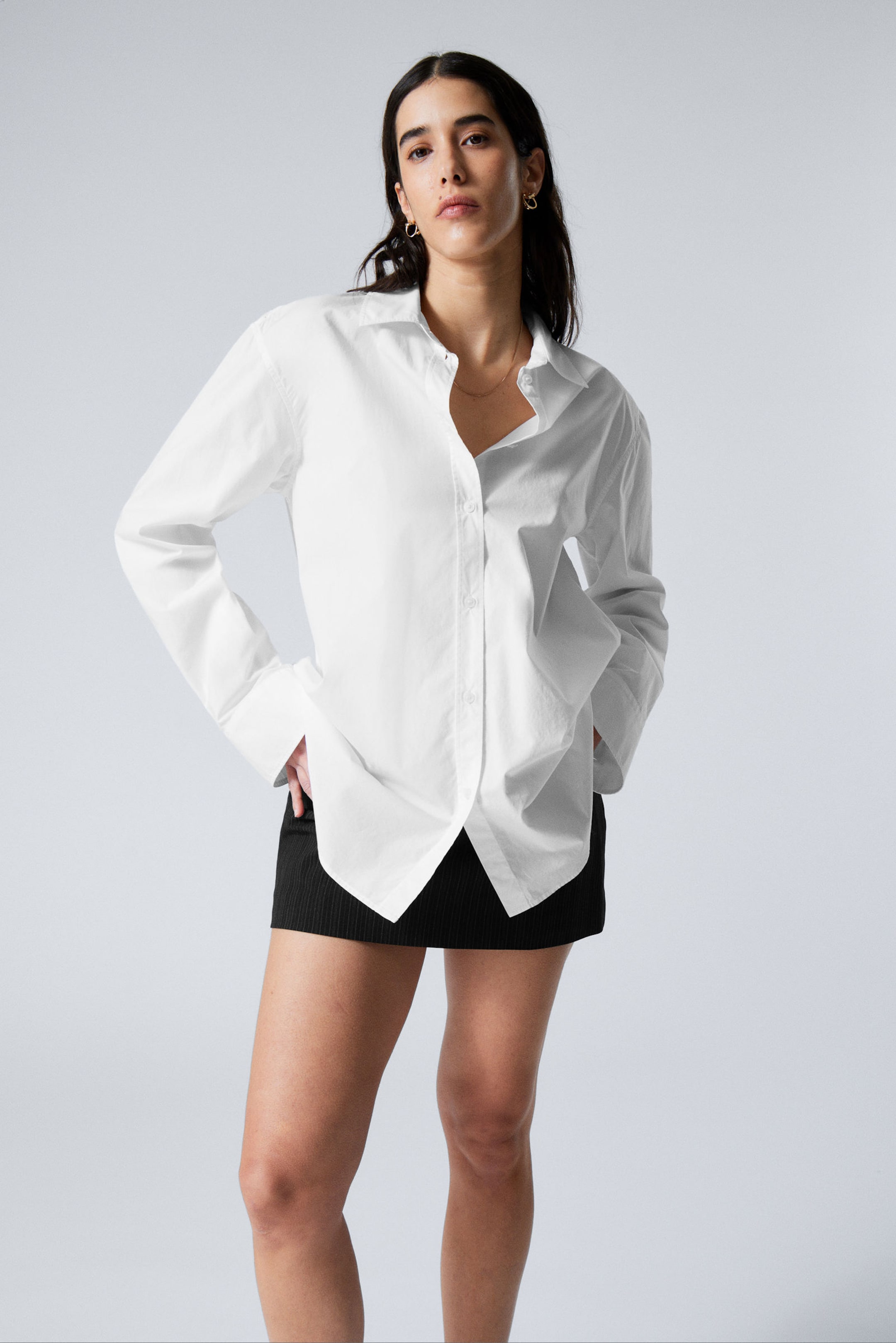 White - Long-Sleeved Poplin Cotton Shirt - 2