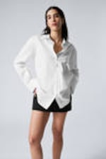 White - Long-Sleeved Poplin Cotton Shirt - 1