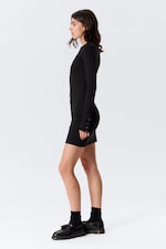 Black - Long-Sleeved Popper Mini Dress - 2