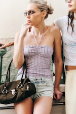 Striped Lilac - Halterneck Bandeau Top - 0