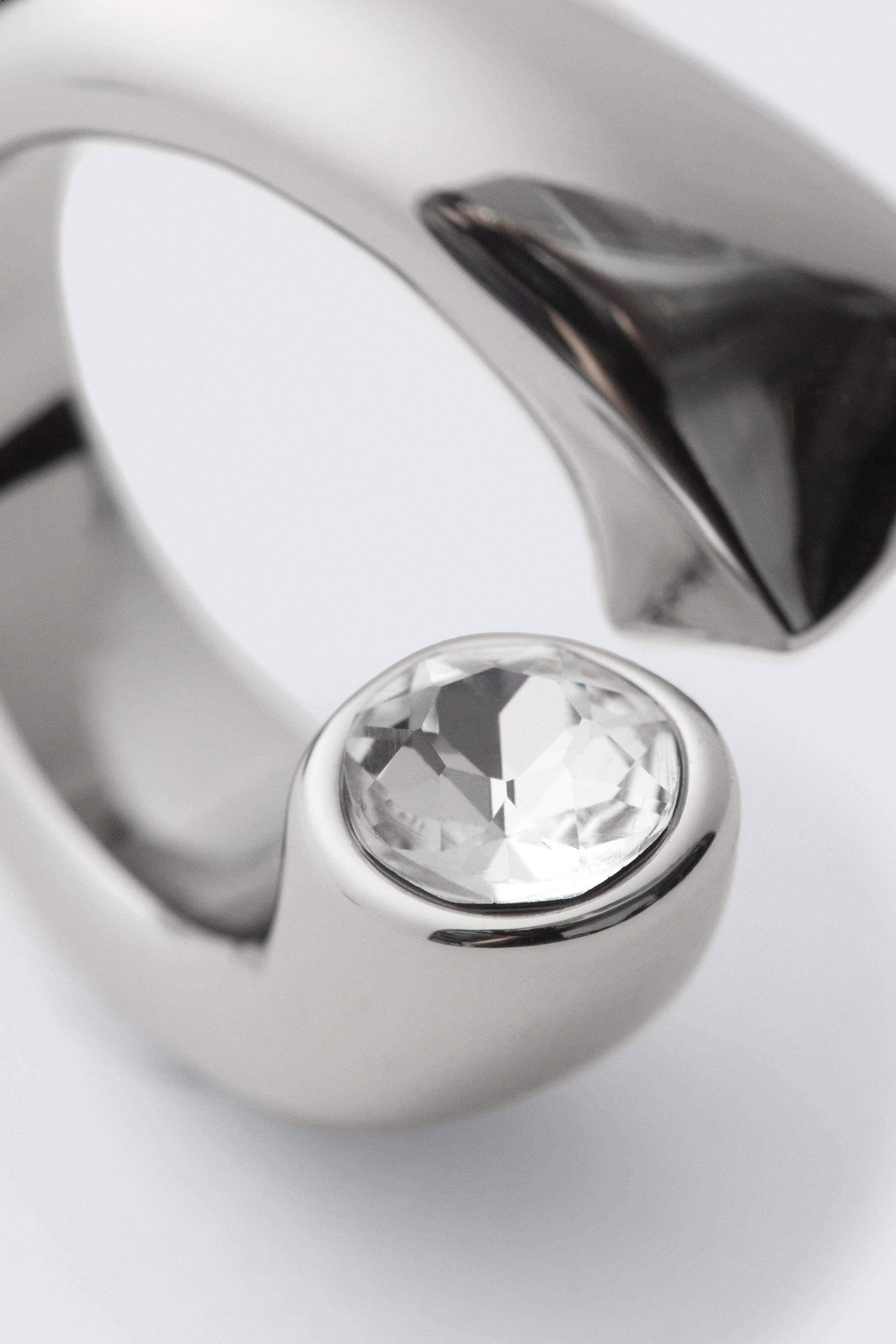 Silver - Open-Band Rhinestone Ring - 2
