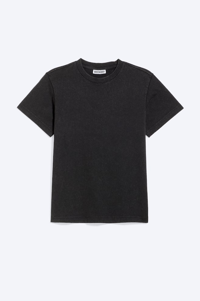 Gekrompen katoenen T-shirt met korte mouwen - Worn Black/Wit - 1