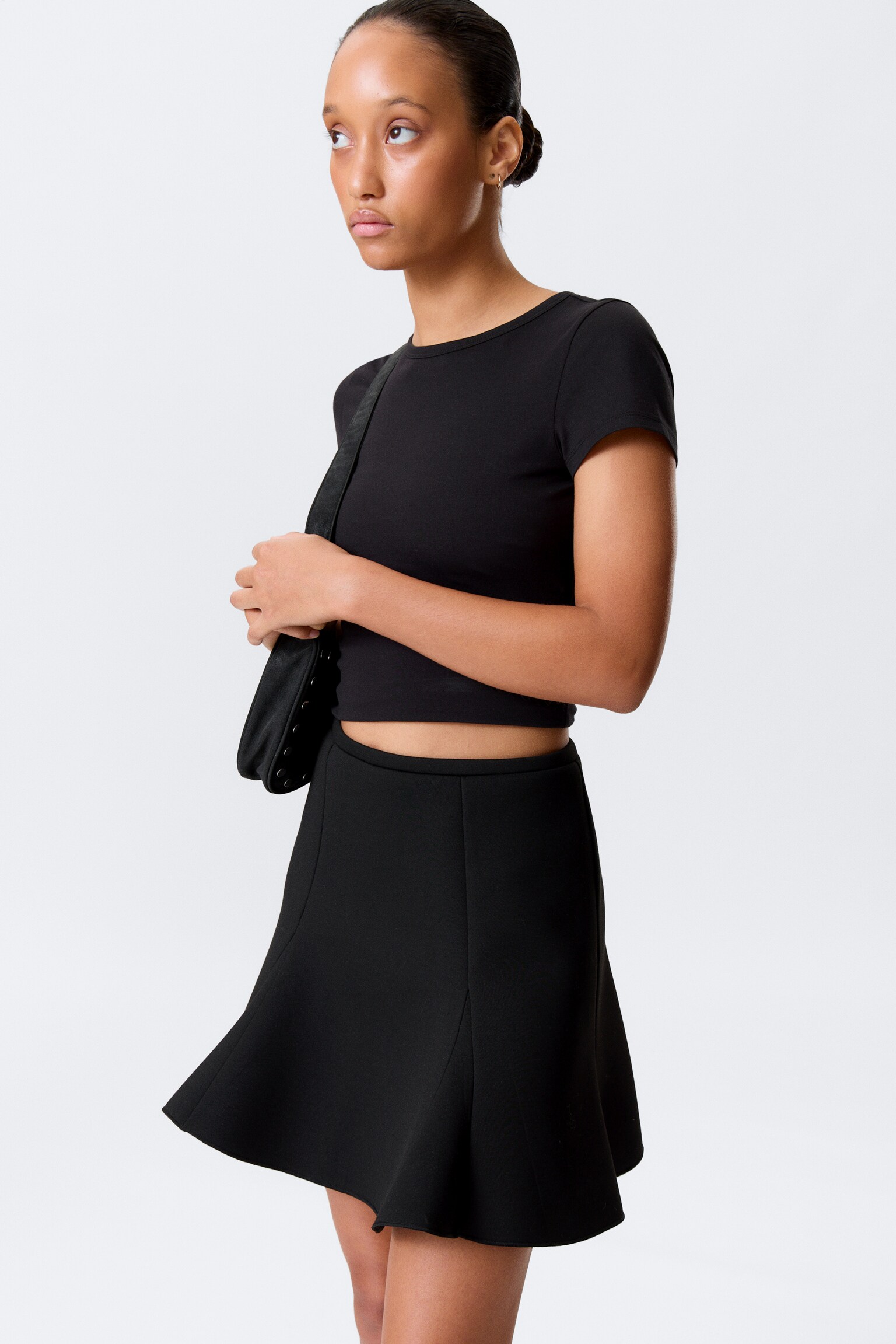 Mid-Rise Bell-Shaped Midi Skirt - Black - 4
