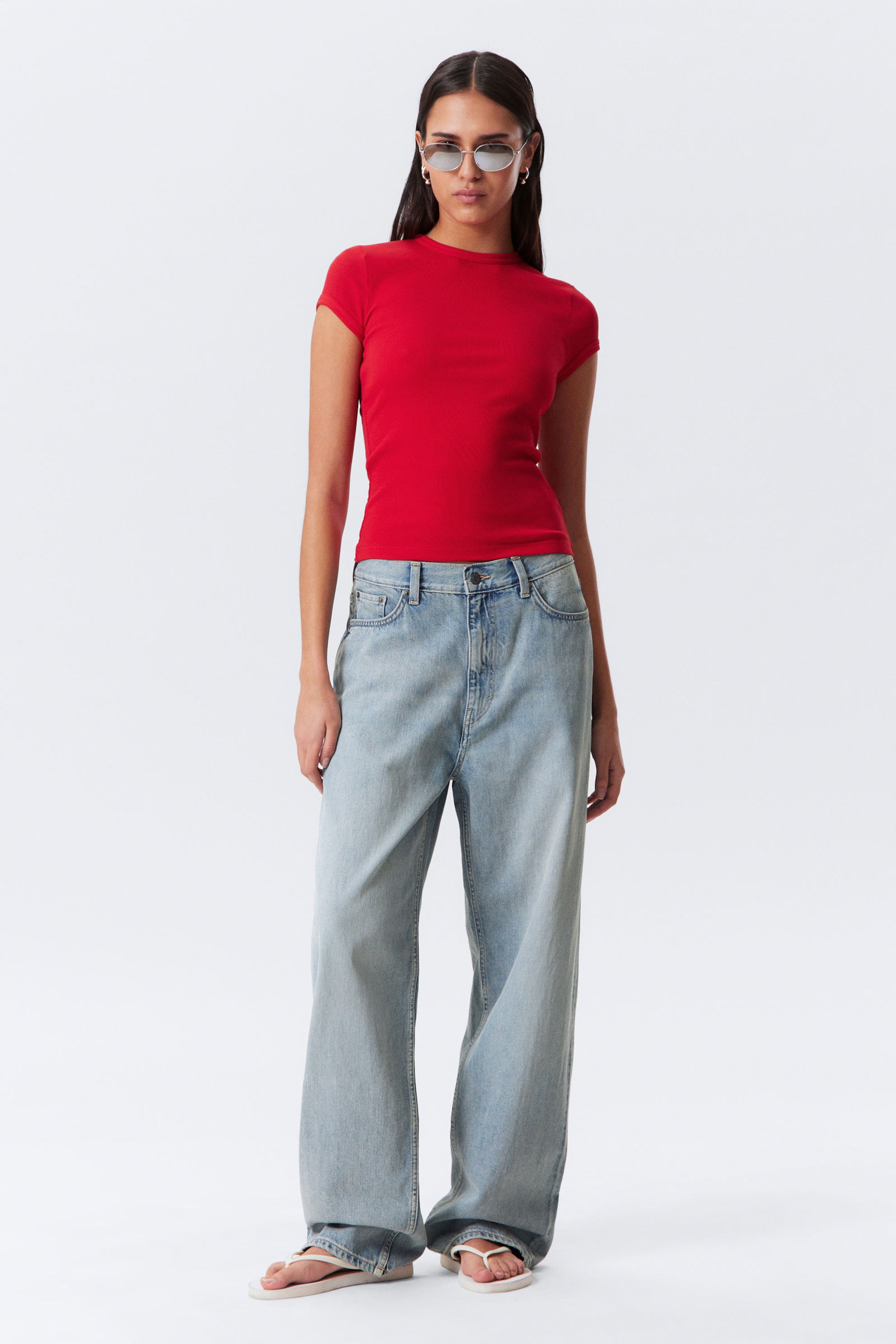 Red - Slim Fit Ribbed Cotton T-shirt - 2