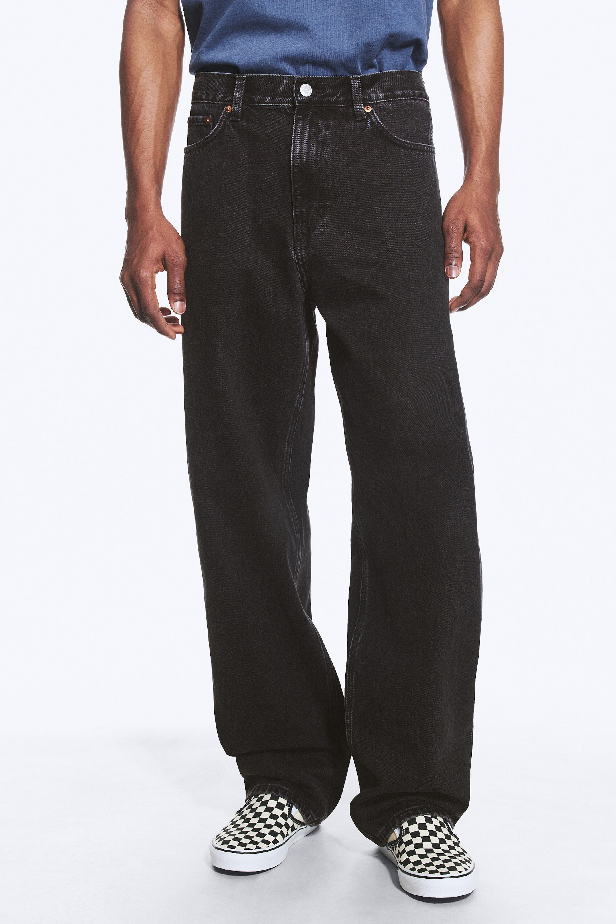 Tuned Black - Black - Galaxy Mid Rise Loose Straight Unisex Jeans - 2