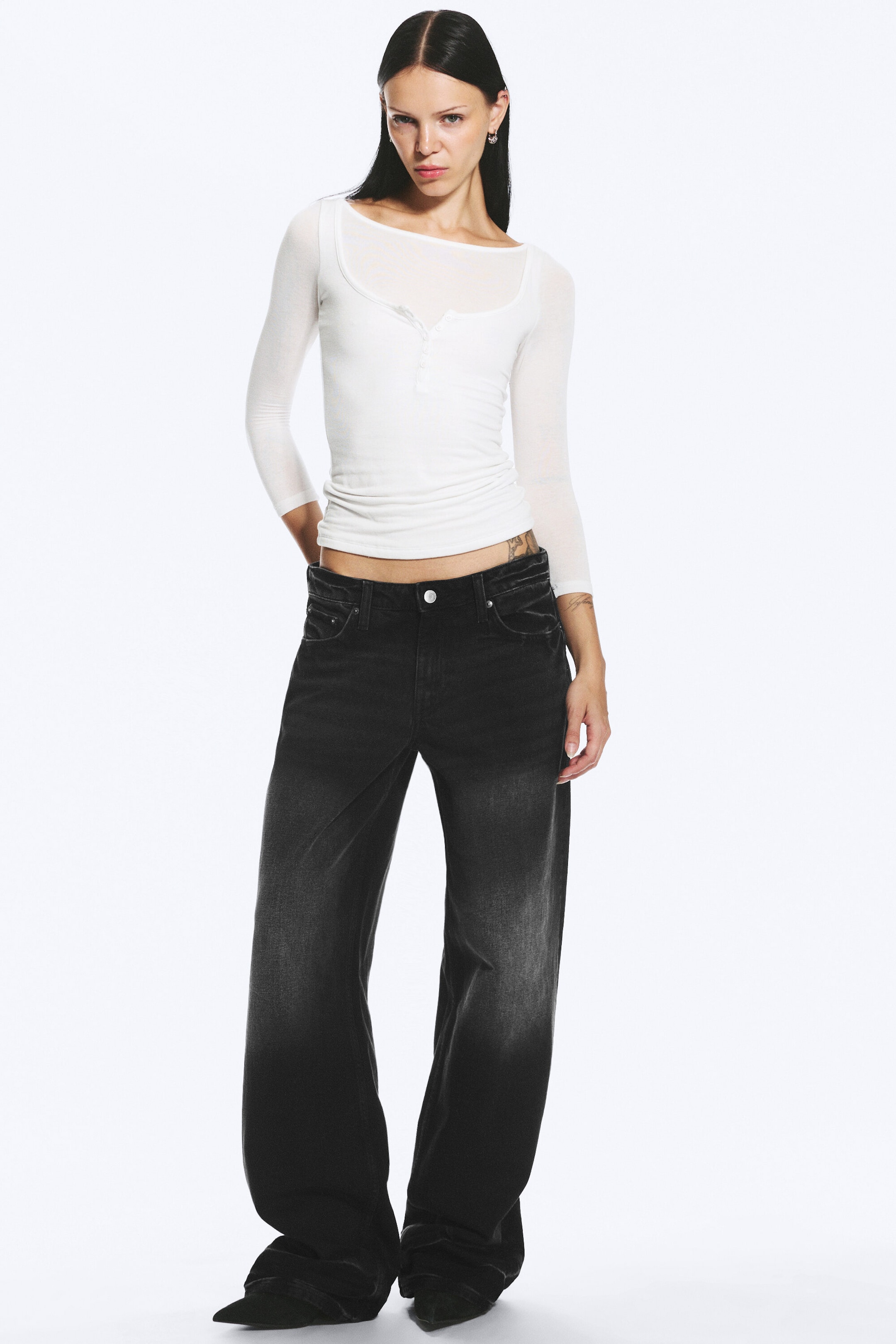 Empire Black - Black - Ample Low Rise Loose Wide Jeans - 1