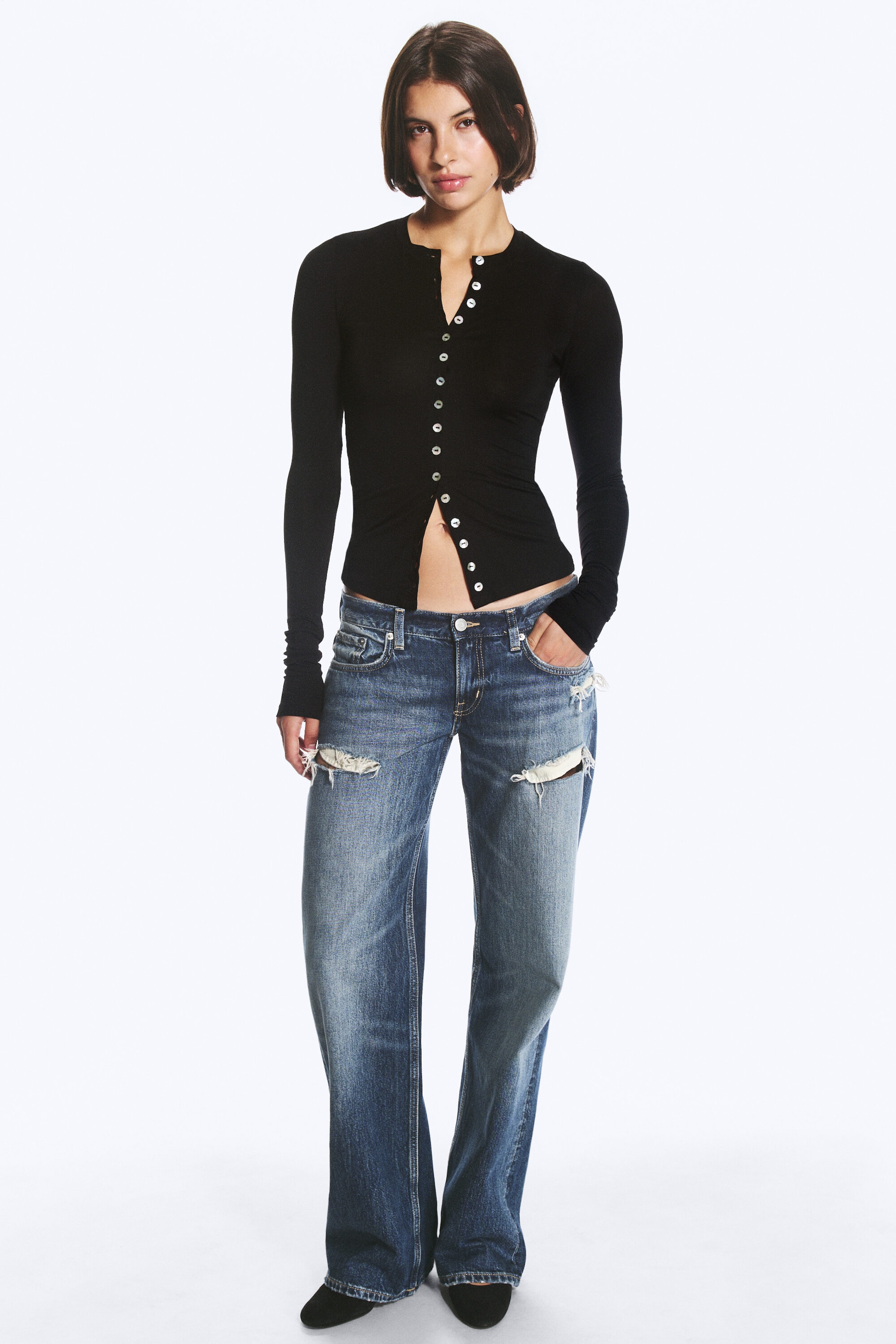 Black - Pearl Button Cardigan - 2