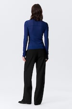 Bright Blue - Long-Sleeved Mesh Mock-Neck Top - 2