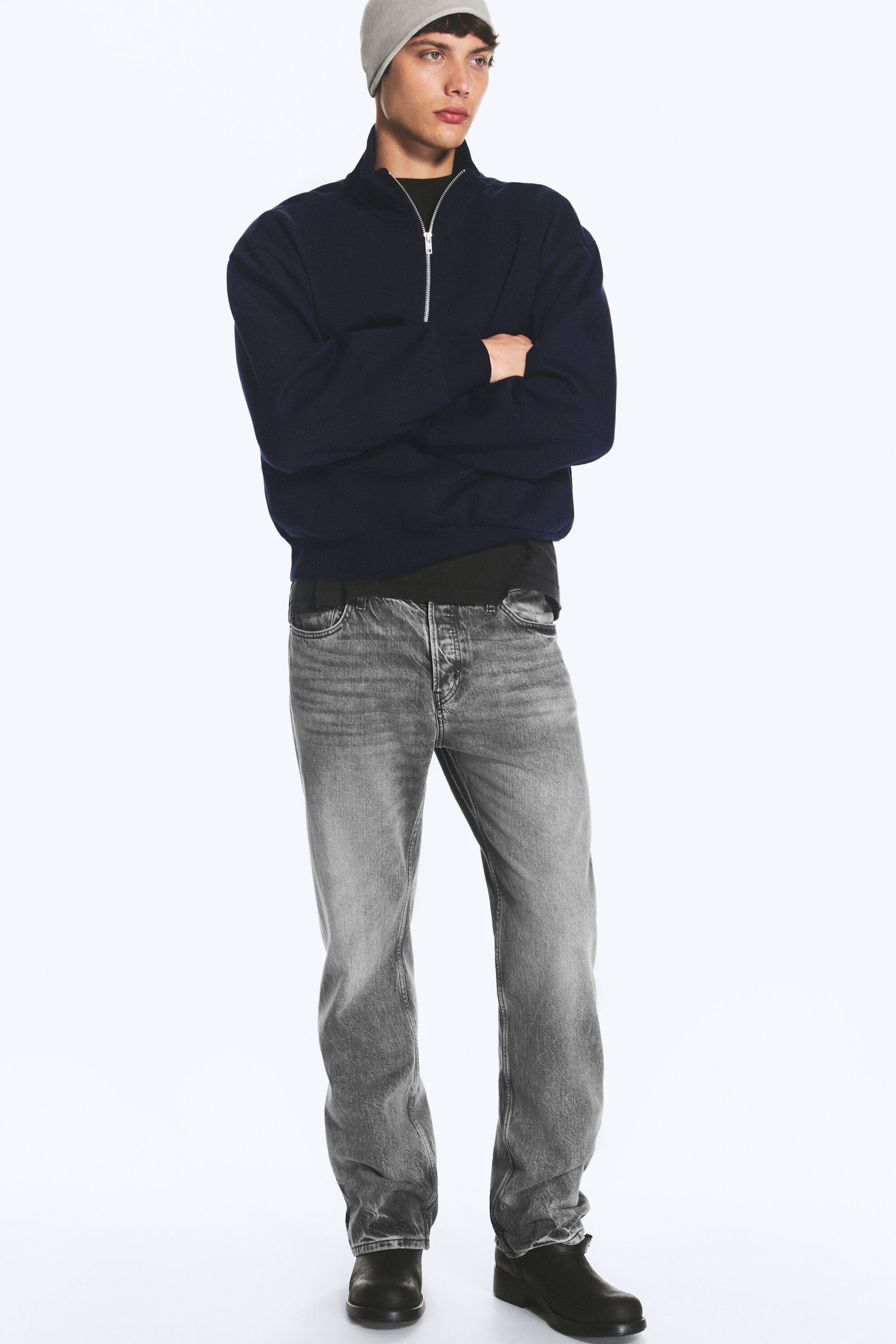 Bleu marine foncé - Sweat à demi-fermeture zippée ample - 2