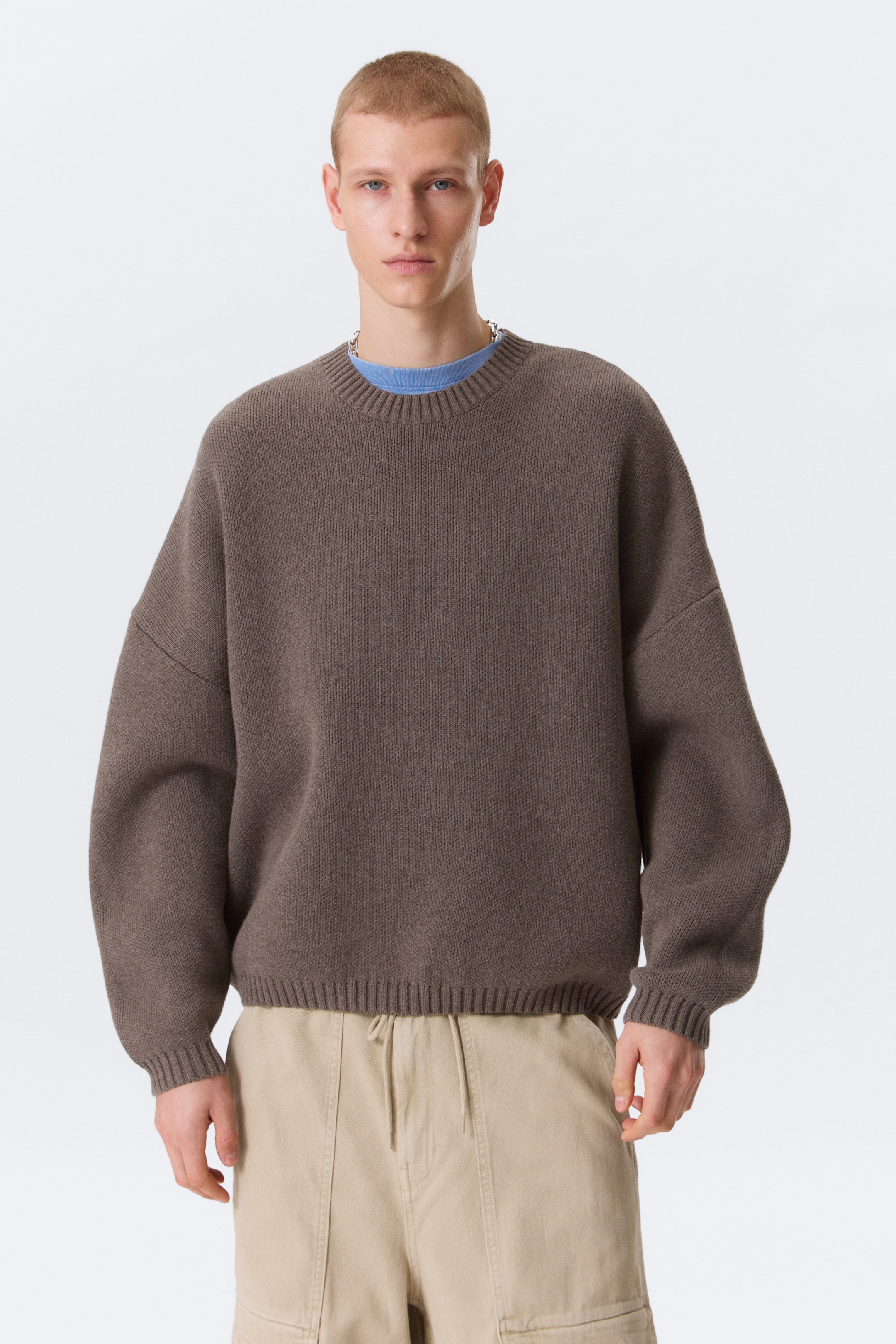 Brown Melange - Oversized Heavyweight Cotton Sweater - 2