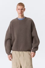 Brown Melange - Oversized Heavyweight Cotton Sweater - 0