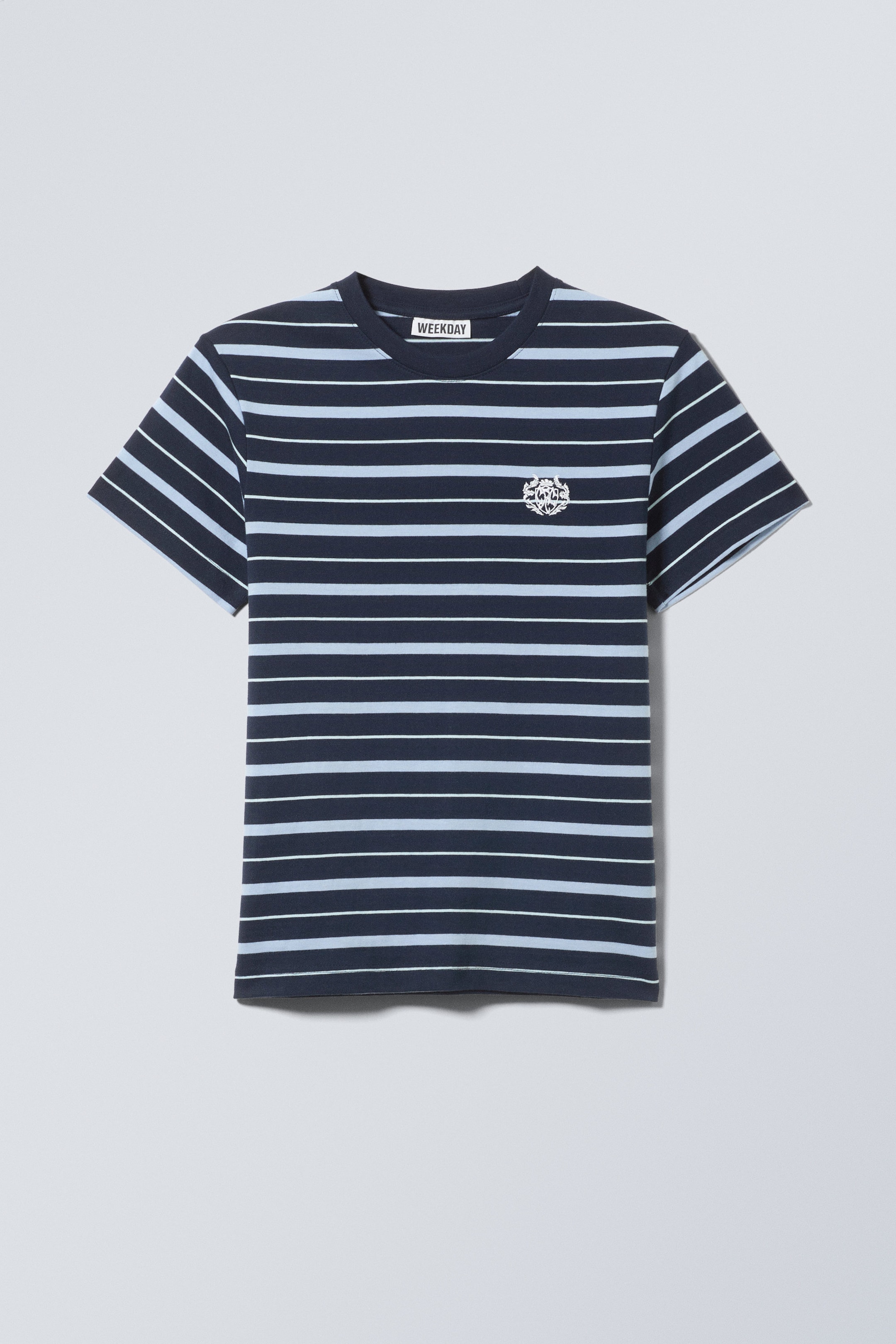 Donkerblauw gestreept - Shrunken fit katoenen T-shirt - 1