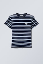 Donkerblauw gestreept - Shrunken fit katoenen T-shirt - 0