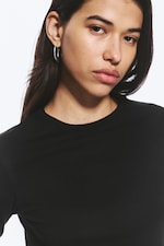 Black - Slim Long-Sleeved Cotton Top - 1