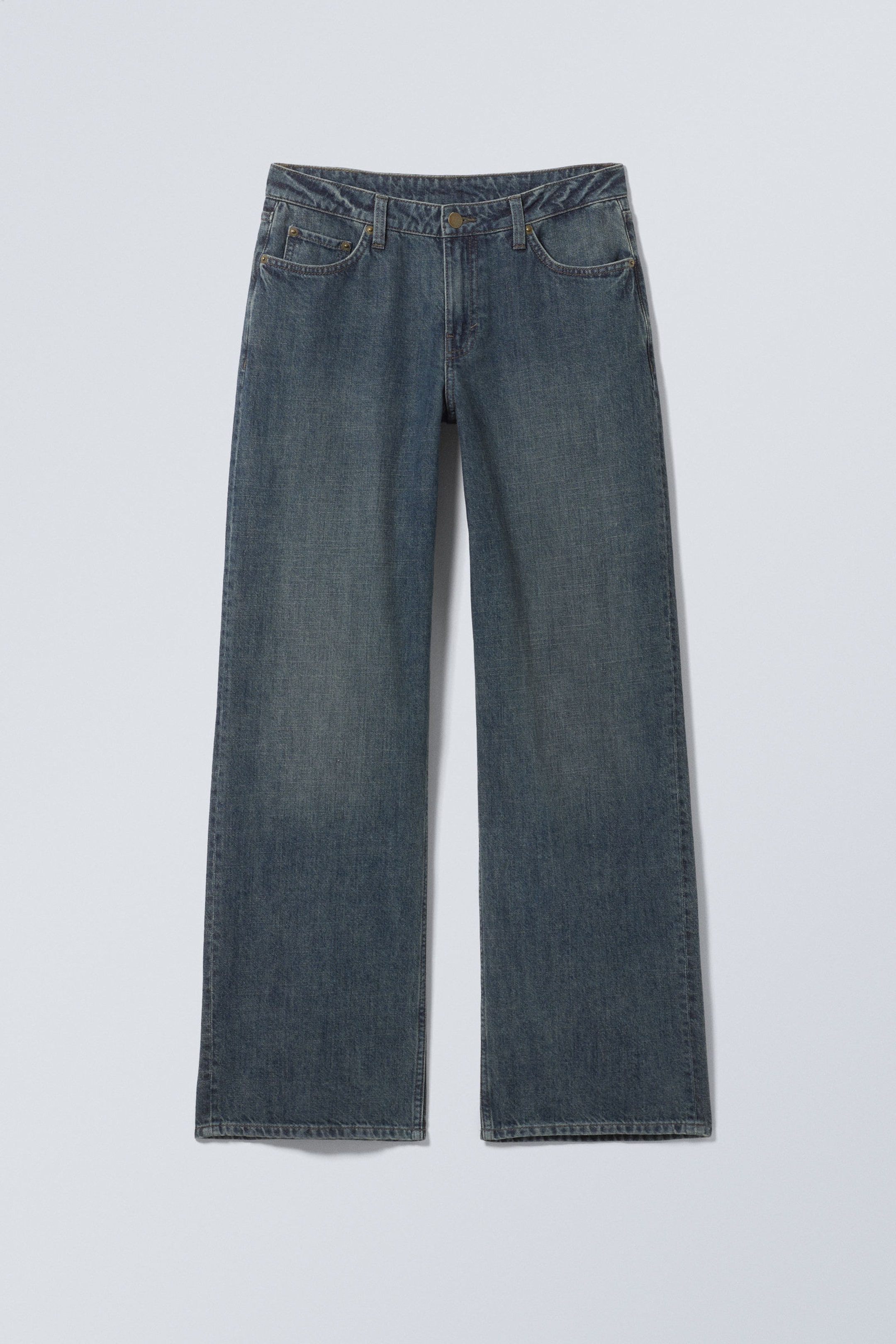 Lake Blue - Dark Blue - Ample Low Rise Loose Wide Leg Jeans - 5