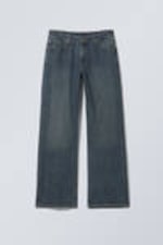 Lake Blue - Dark Blue - Ample Low Rise Loose Wide Leg Jeans - 5